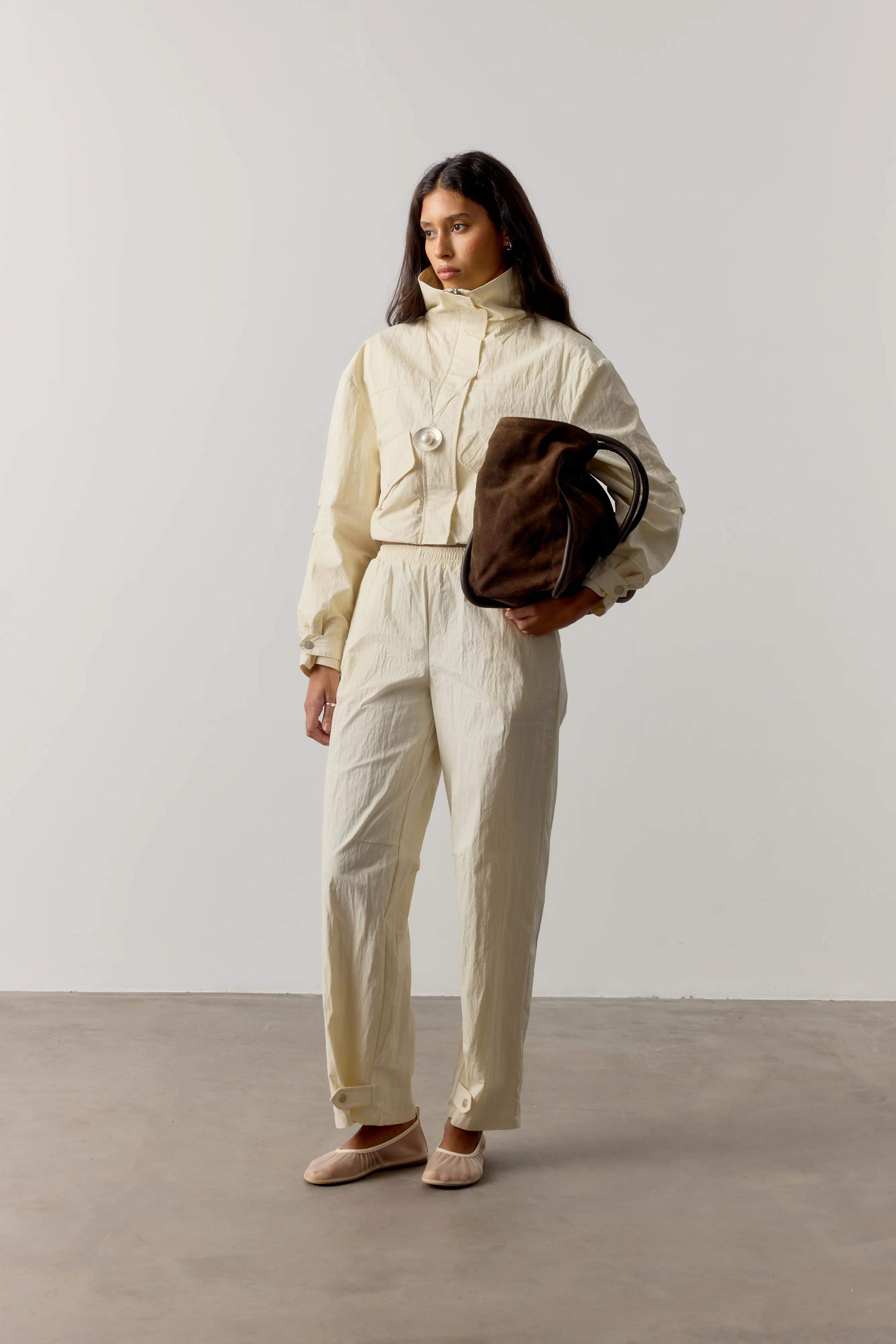 BARREL LEG SHELL TROUSERS - ECRU - Image 3