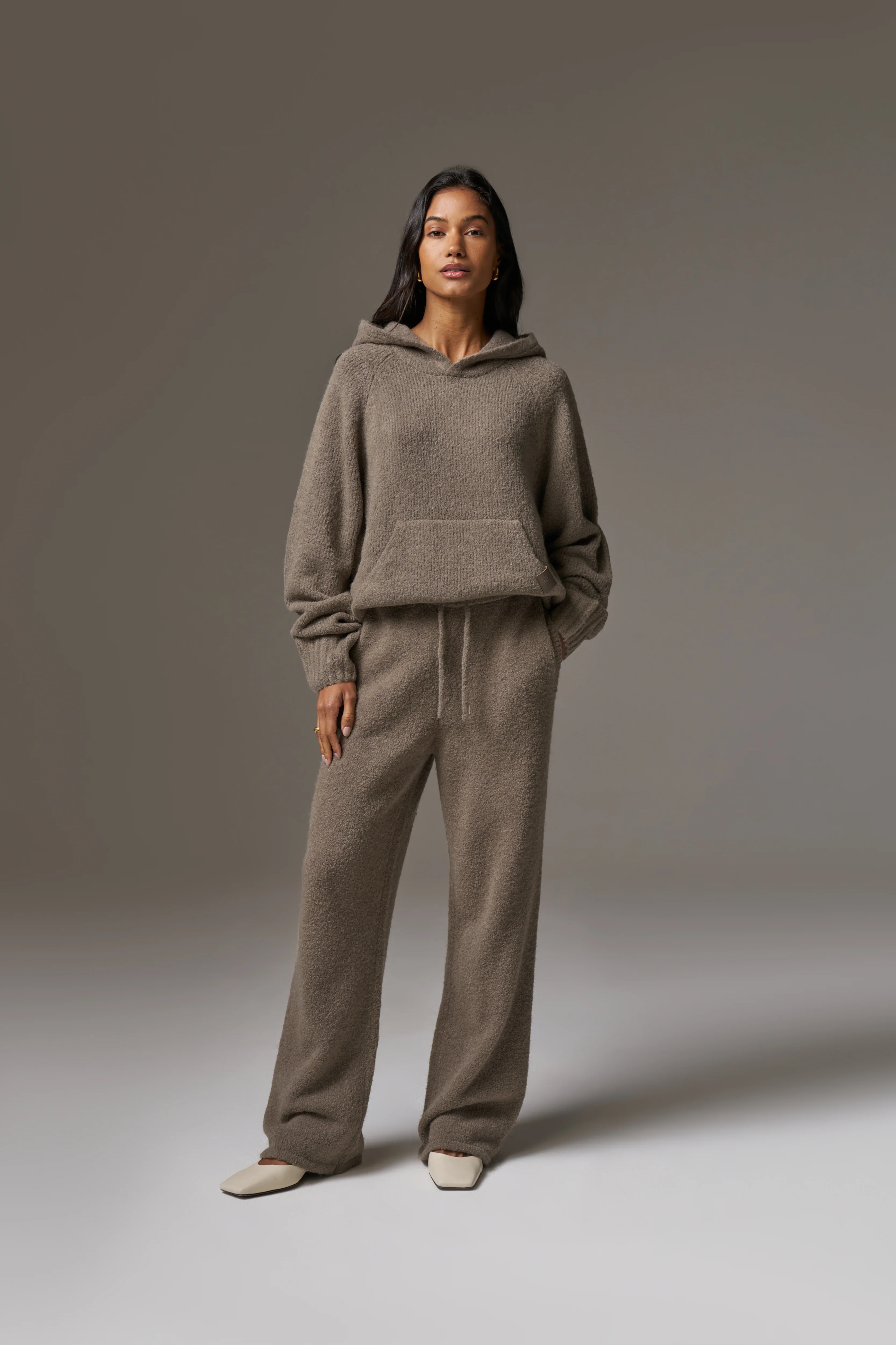 BOUCLE KNIT HOODIE - BROWN - Image 10
