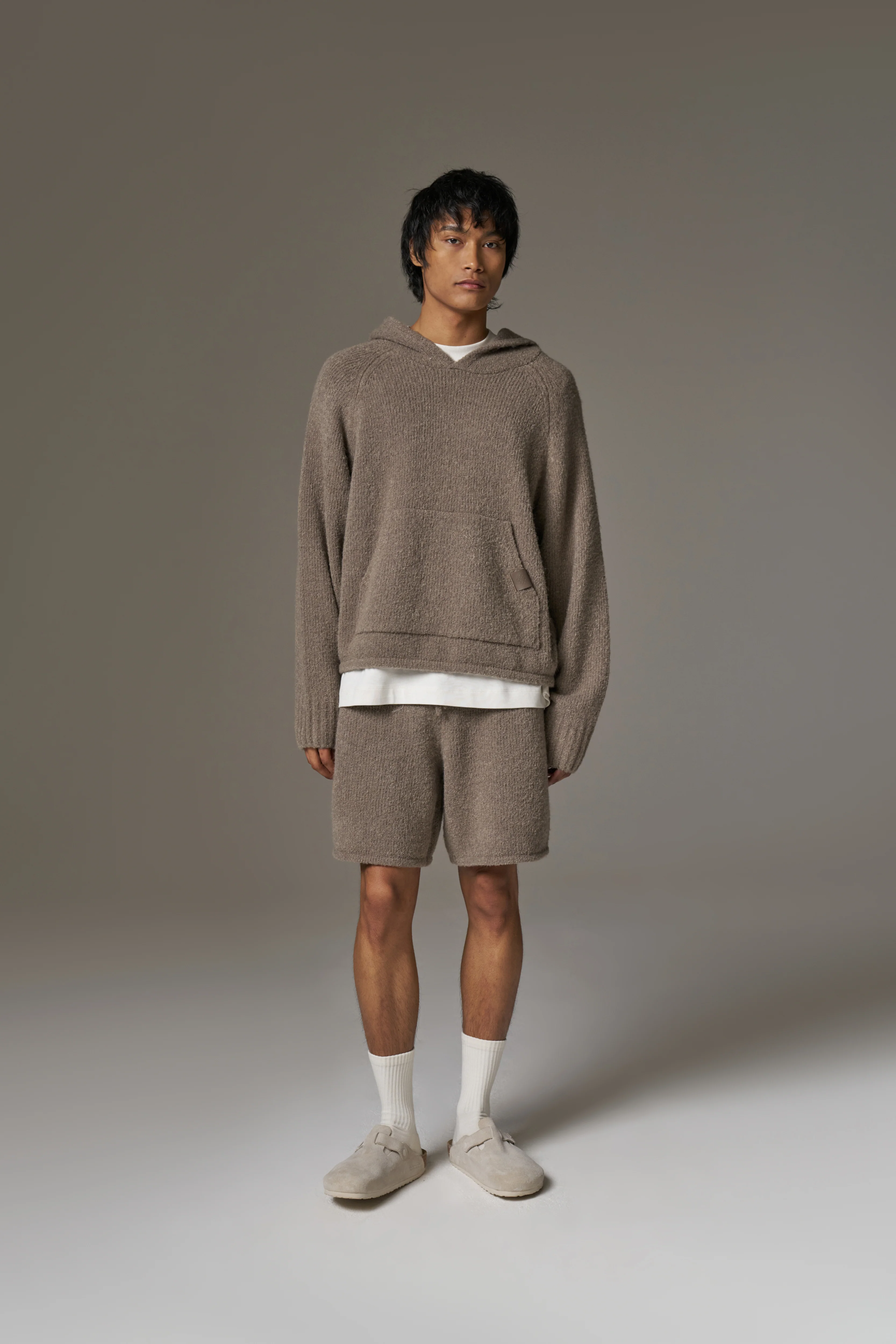 BOUCLE KNIT HOODIE - BROWN - Image 11