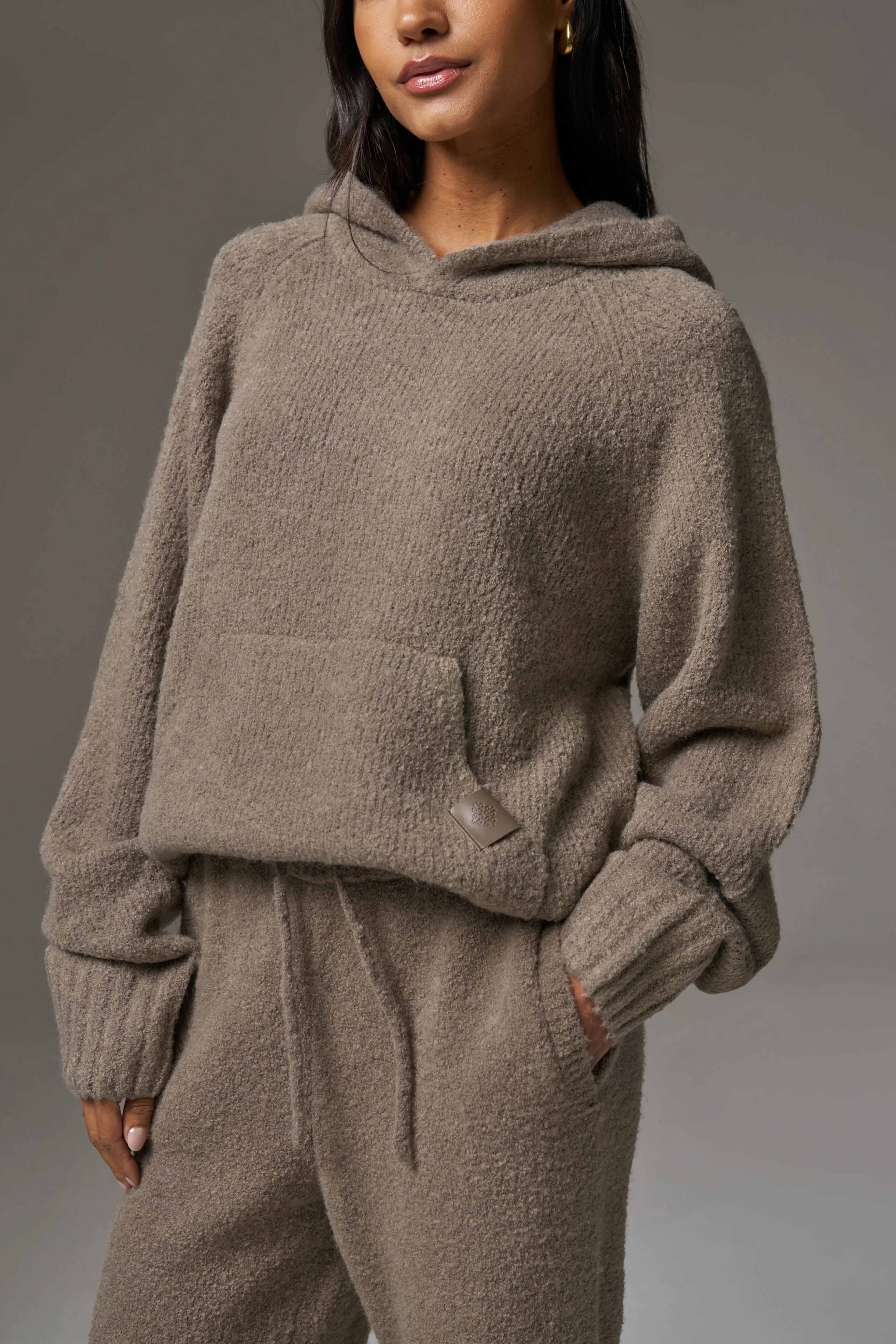 BOUCLE KNIT HOODIE - BROWN - Image 5