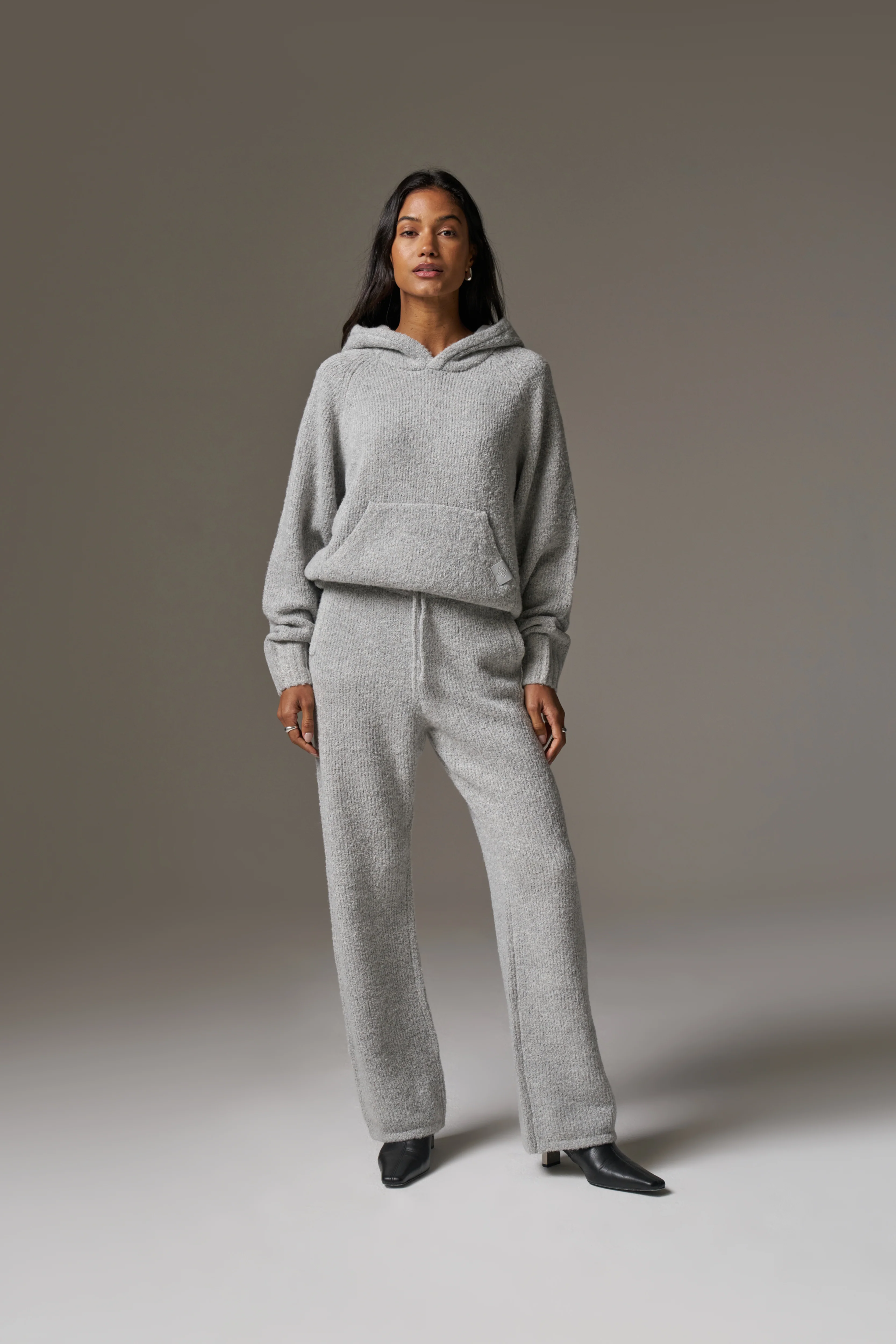 BOUCLE KNIT HOODIE - GREY MARL - Image 5