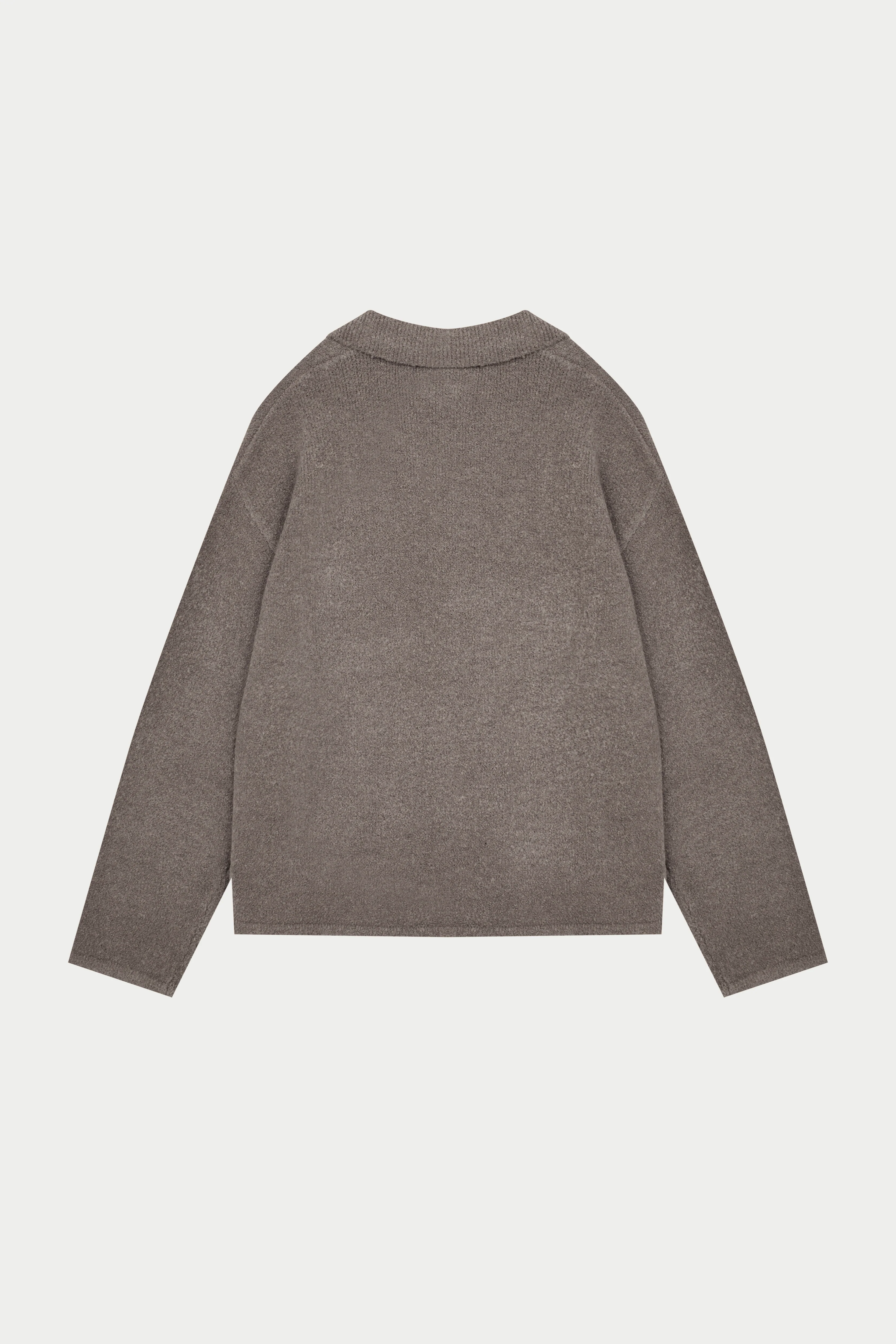 BOUCLE KNIT LONG SLEEVE POLO - BROWN - Image 12