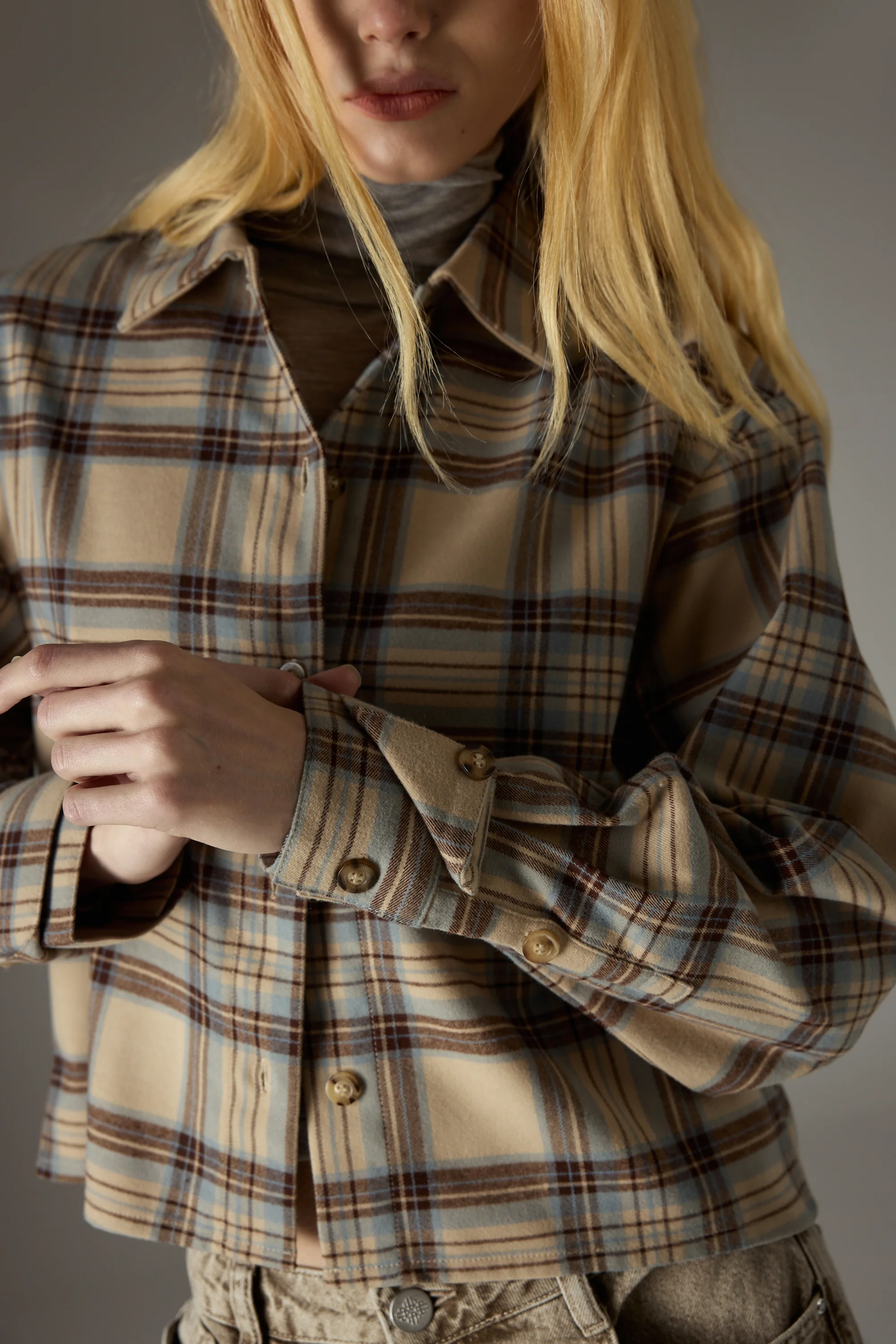 BRUSHED CHECK SHIRT - BEIGE - Image 5