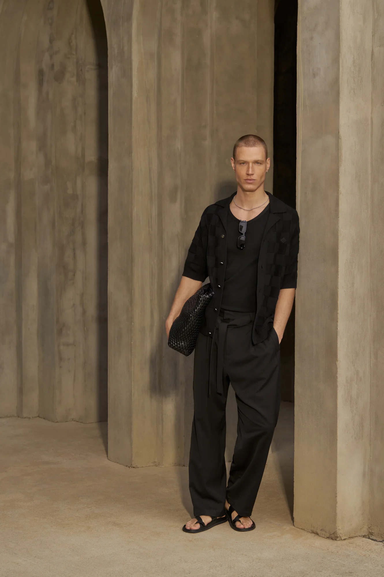 CHECKERBOARD KNITTED SHIRT - BLACK - Image 2