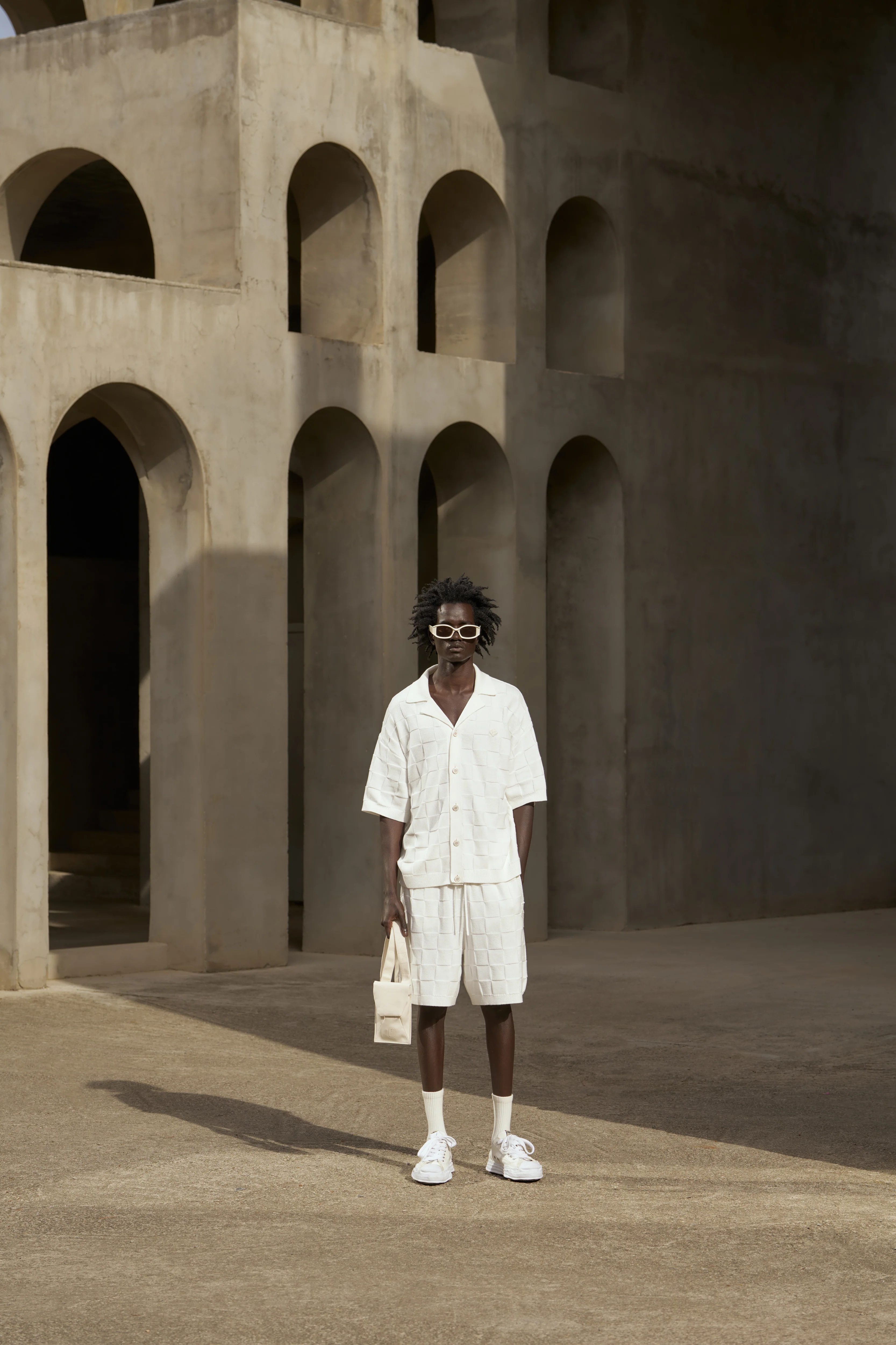 CHECKERBOARD KNITTED SHORT - OFF WHITE - Image 3