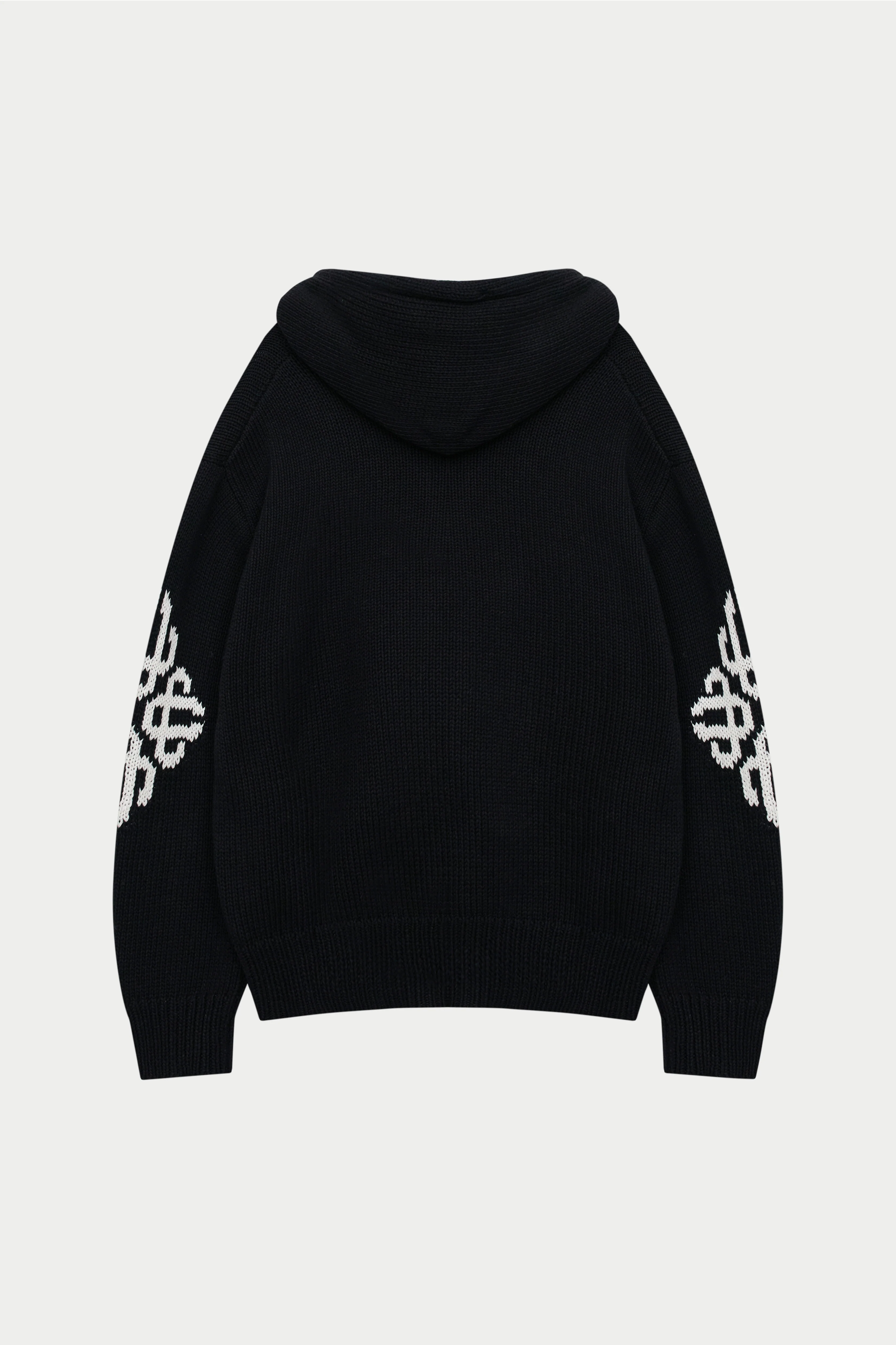 CHUNKY KNIT EMBLEM ZIP THROUGH HOODIE - BLACK - Image 6