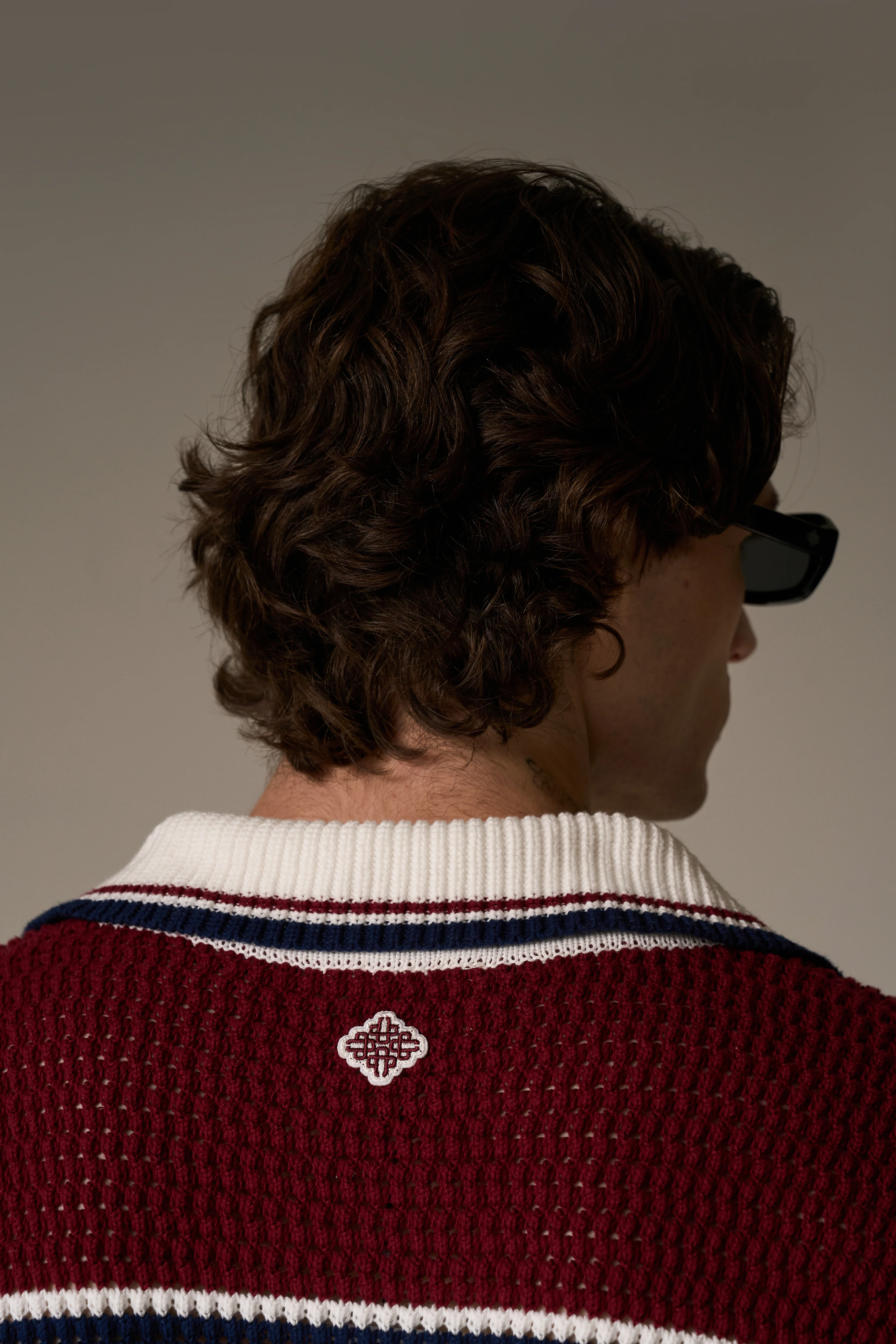 COLOUR BLOCK KNITTED STRIPE SHIRT - BURGUNDY - Image 5