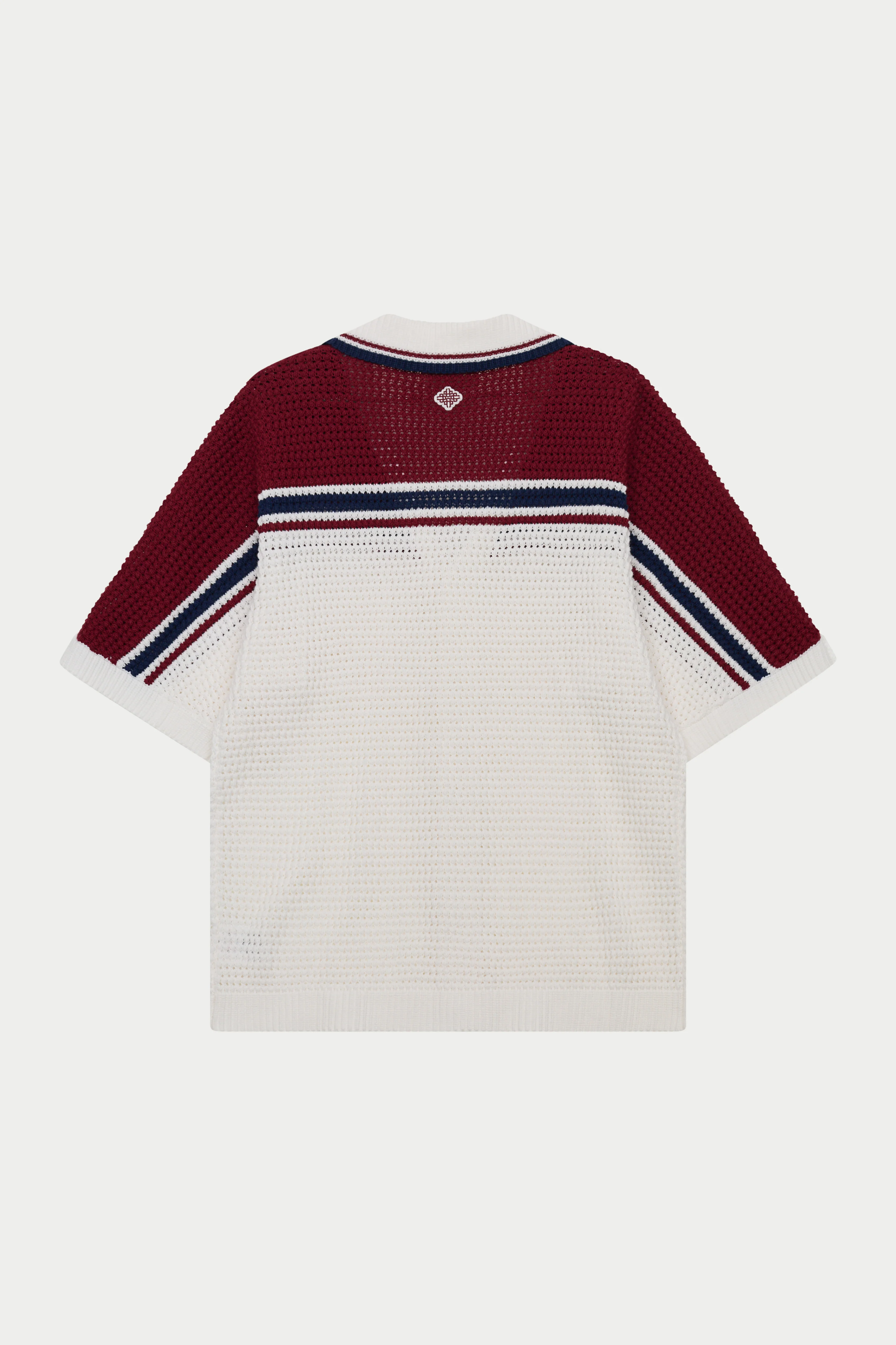 COLOUR BLOCK KNITTED STRIPE SHIRT - BURGUNDY - Image 9