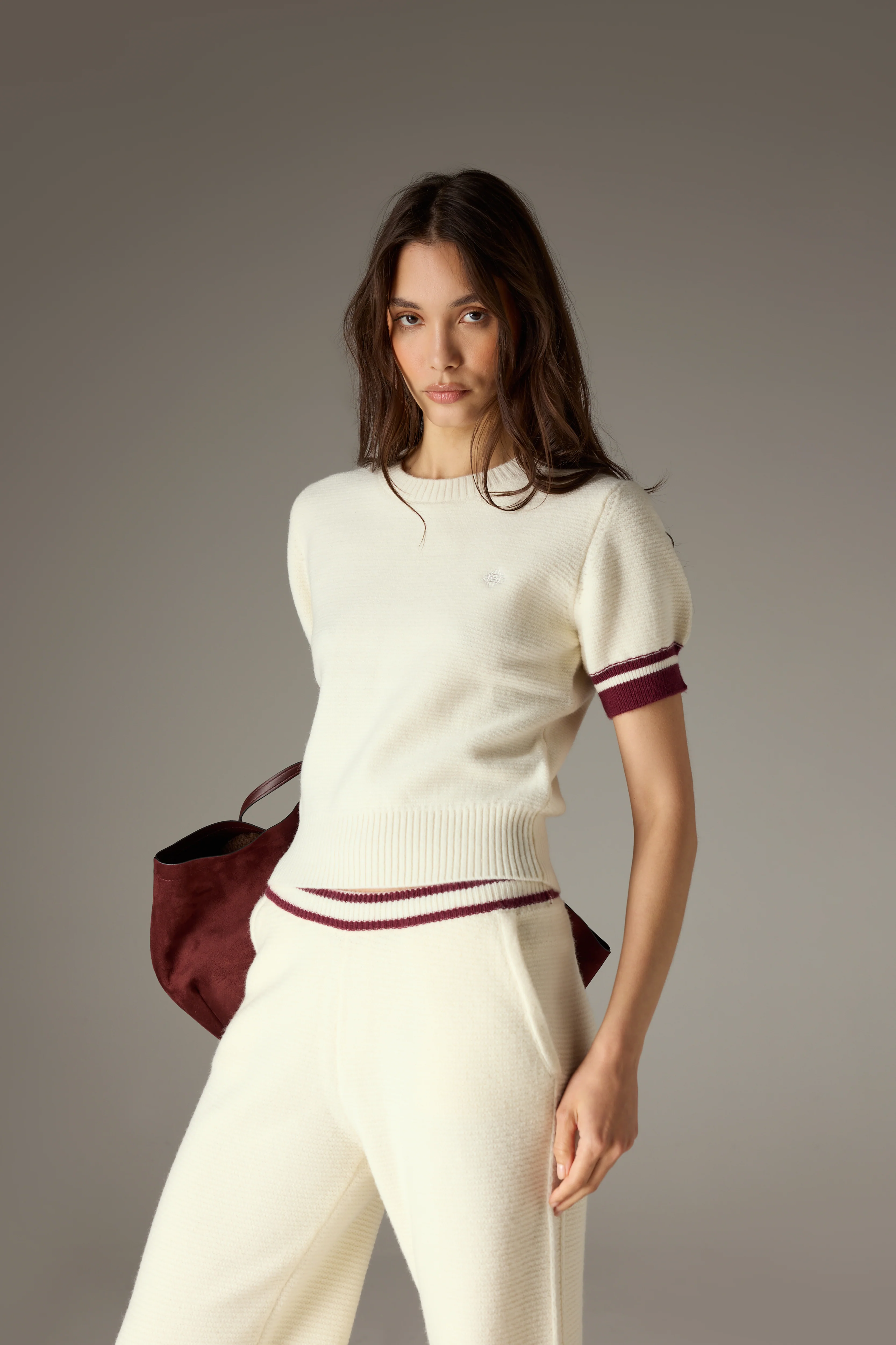 CONTRAST STRIPE SHORT SLEEVE KNIT TEE - OFF WHITE - Image 4