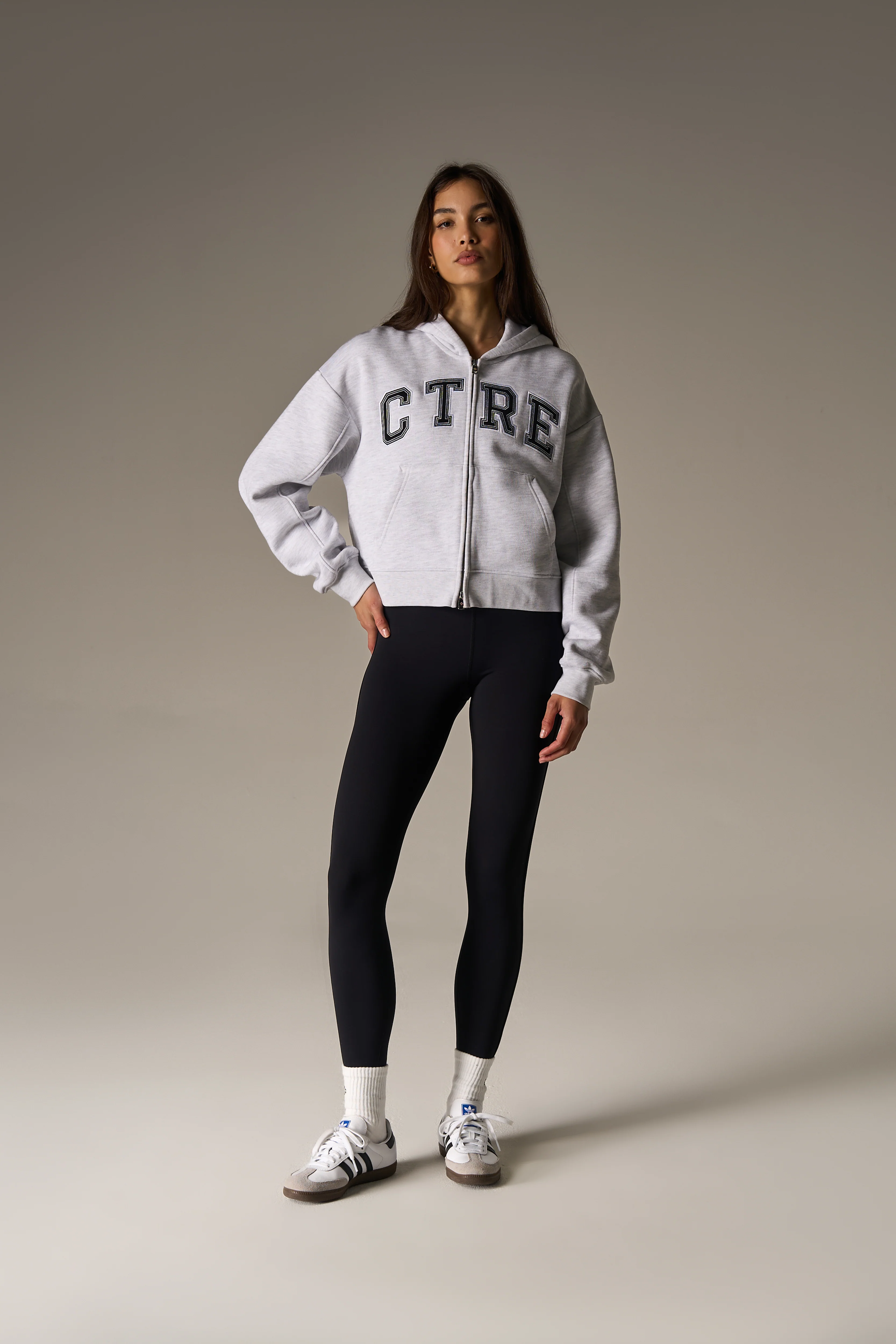 CTRE APPLIQUE ZIP THROUGH HOODIE - GREY MARL - Image 3