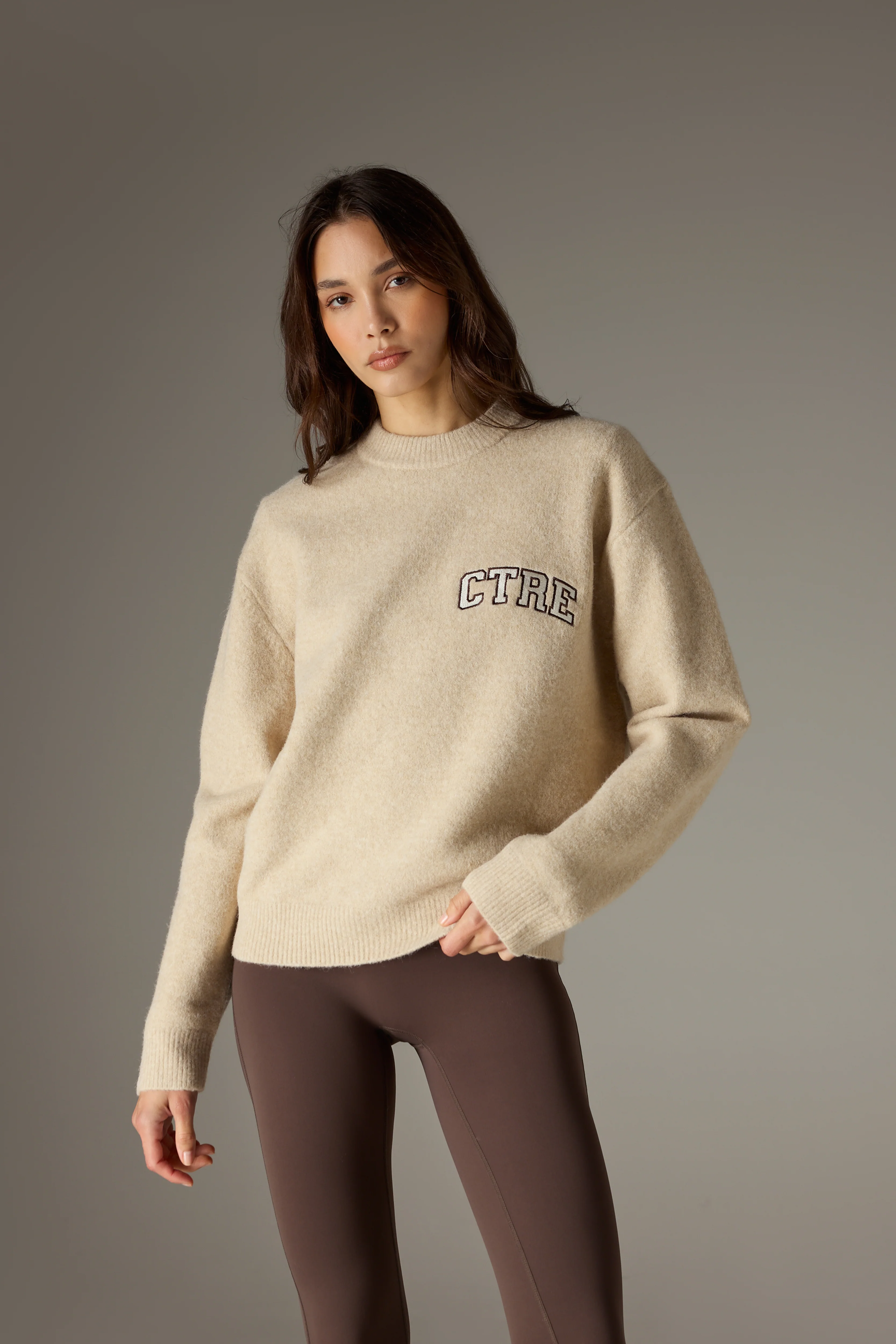 CTRE EMBROIDERED KNIT CREW - BEIGE MARL - Image 2