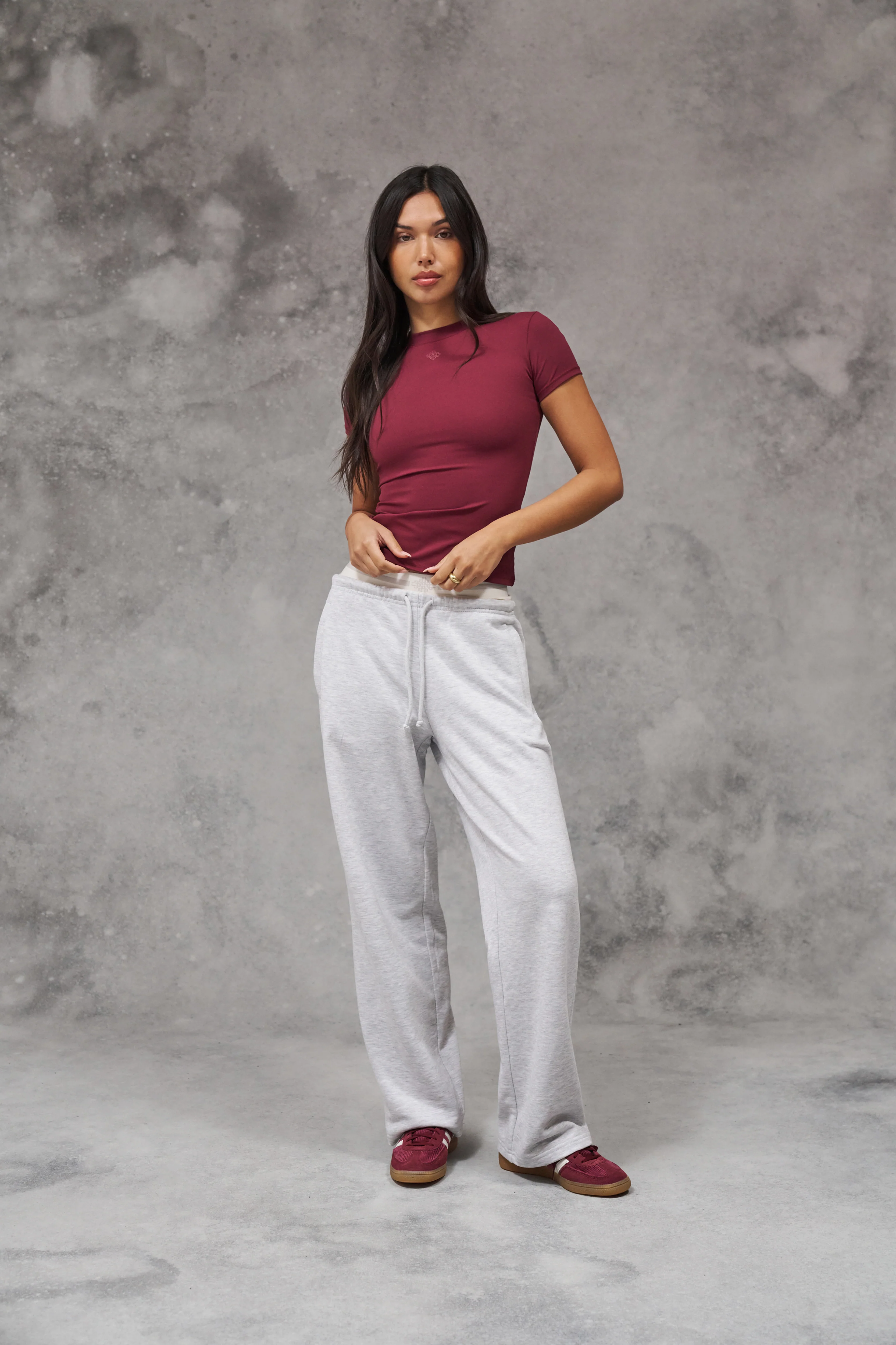DOUBLE WAISTBAND WIDE LEG JOGGERS - GREY MARL - Image 3