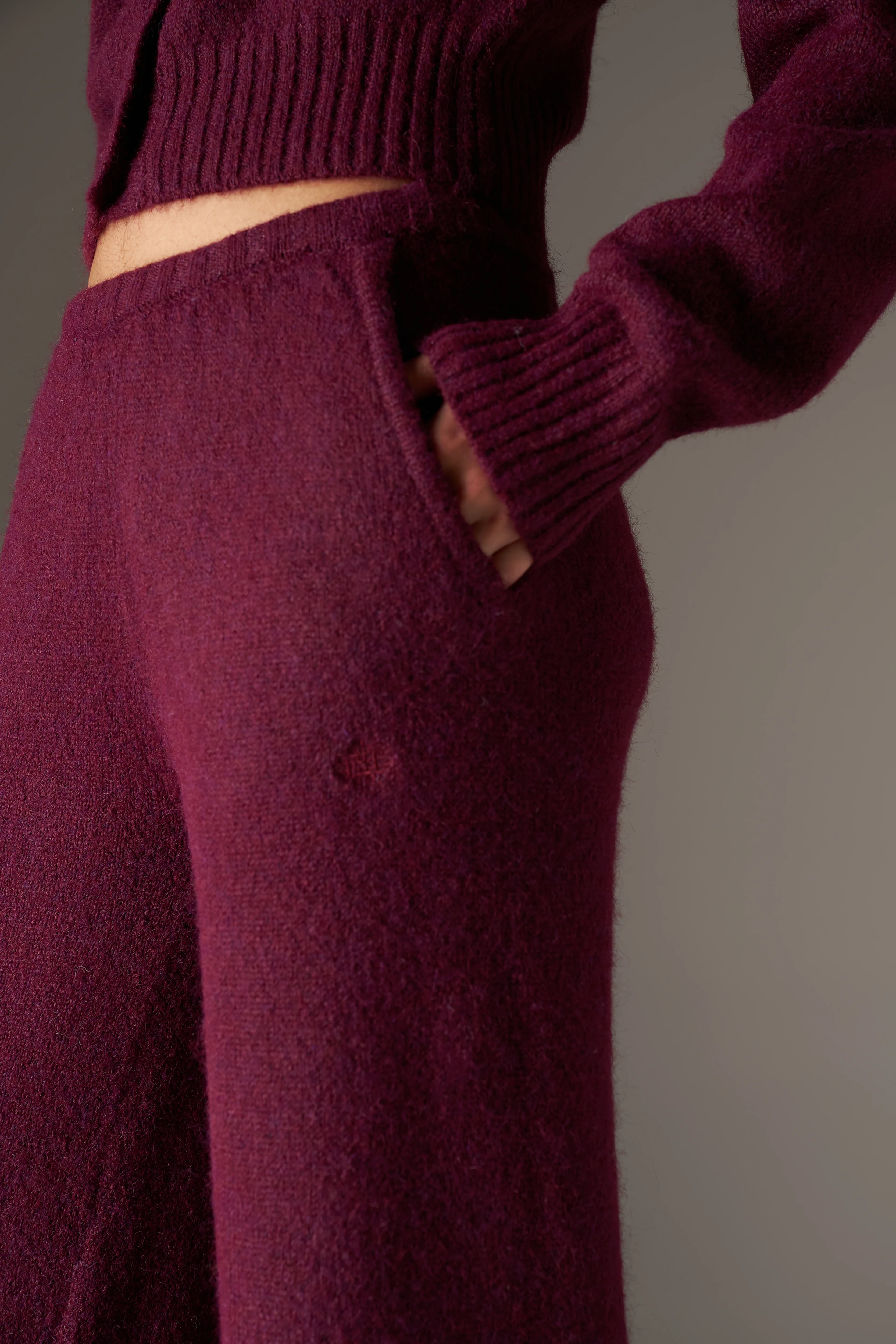 EMBLEM EMBROIDERED KNIT JOGGERS - PLUM - Image 5