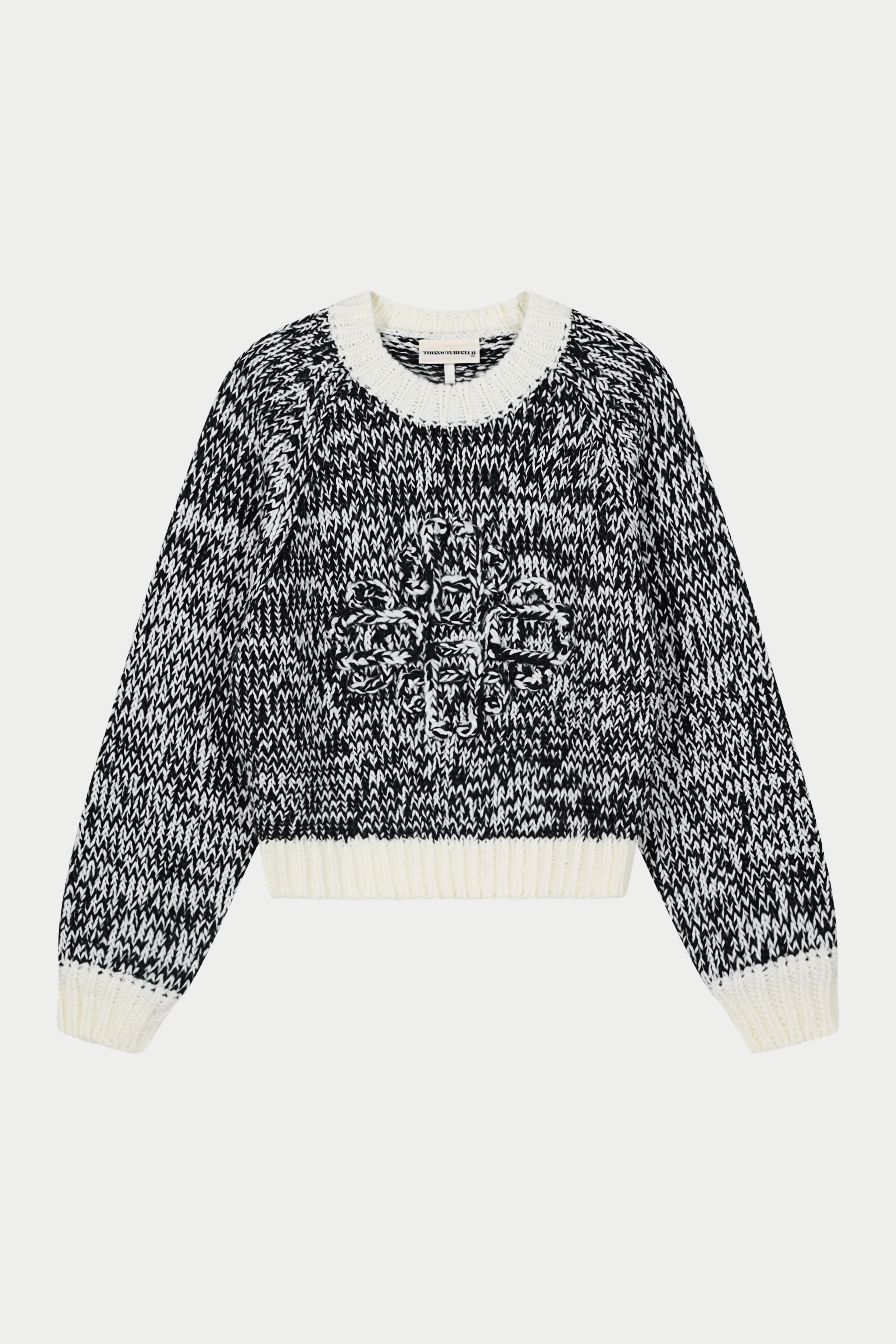 EMBLEM MIXED YARN OVERSIZED KNIT JUMPER - BLACK