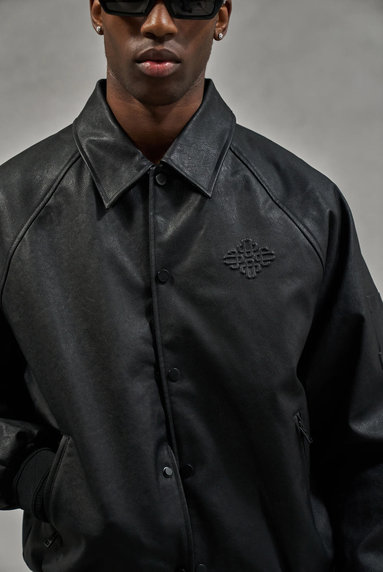 EMBOSSED BOMBER JACKET - BLACK - Image 5