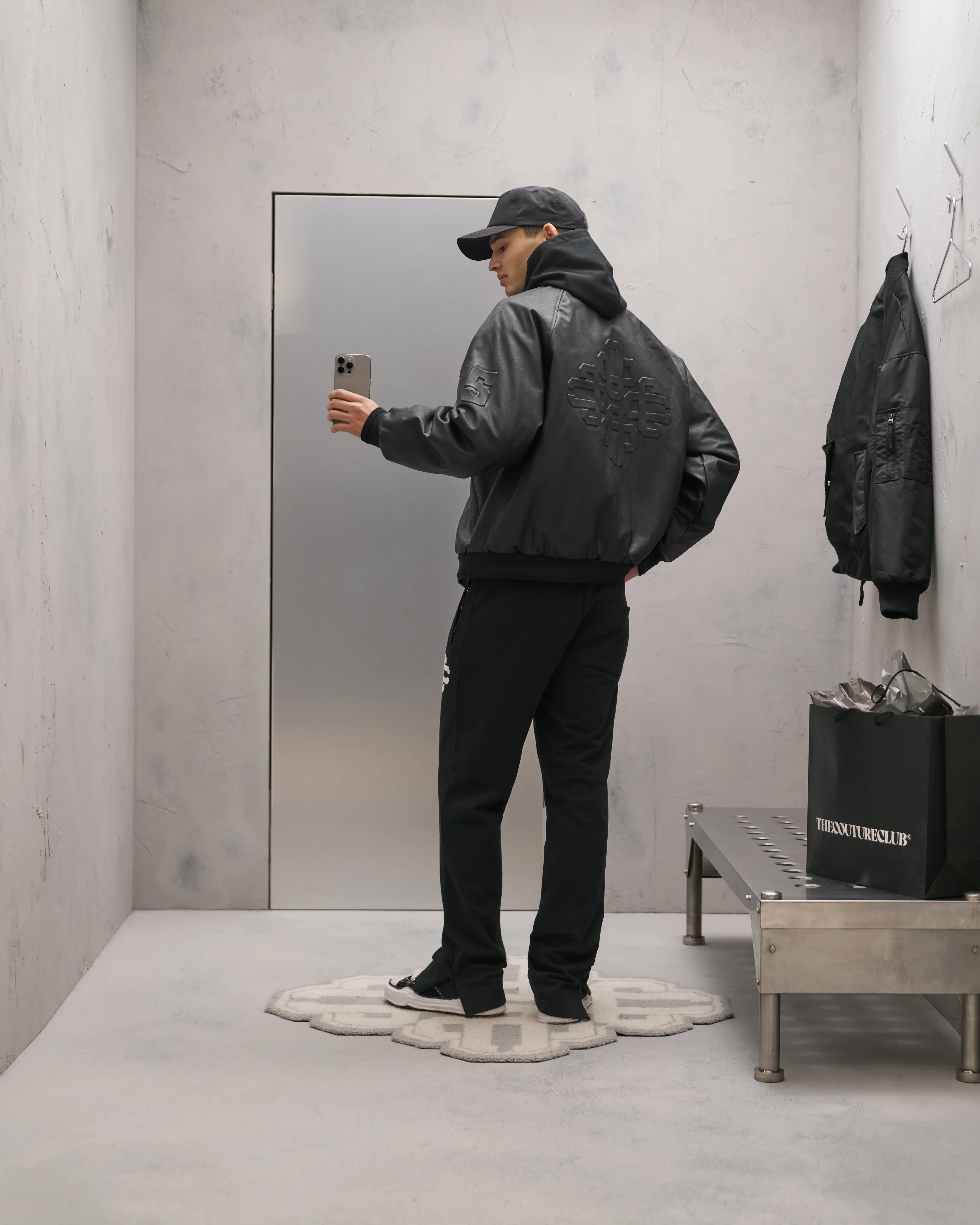 EMBOSSED BOMBER JACKET - BLACK - Image 8