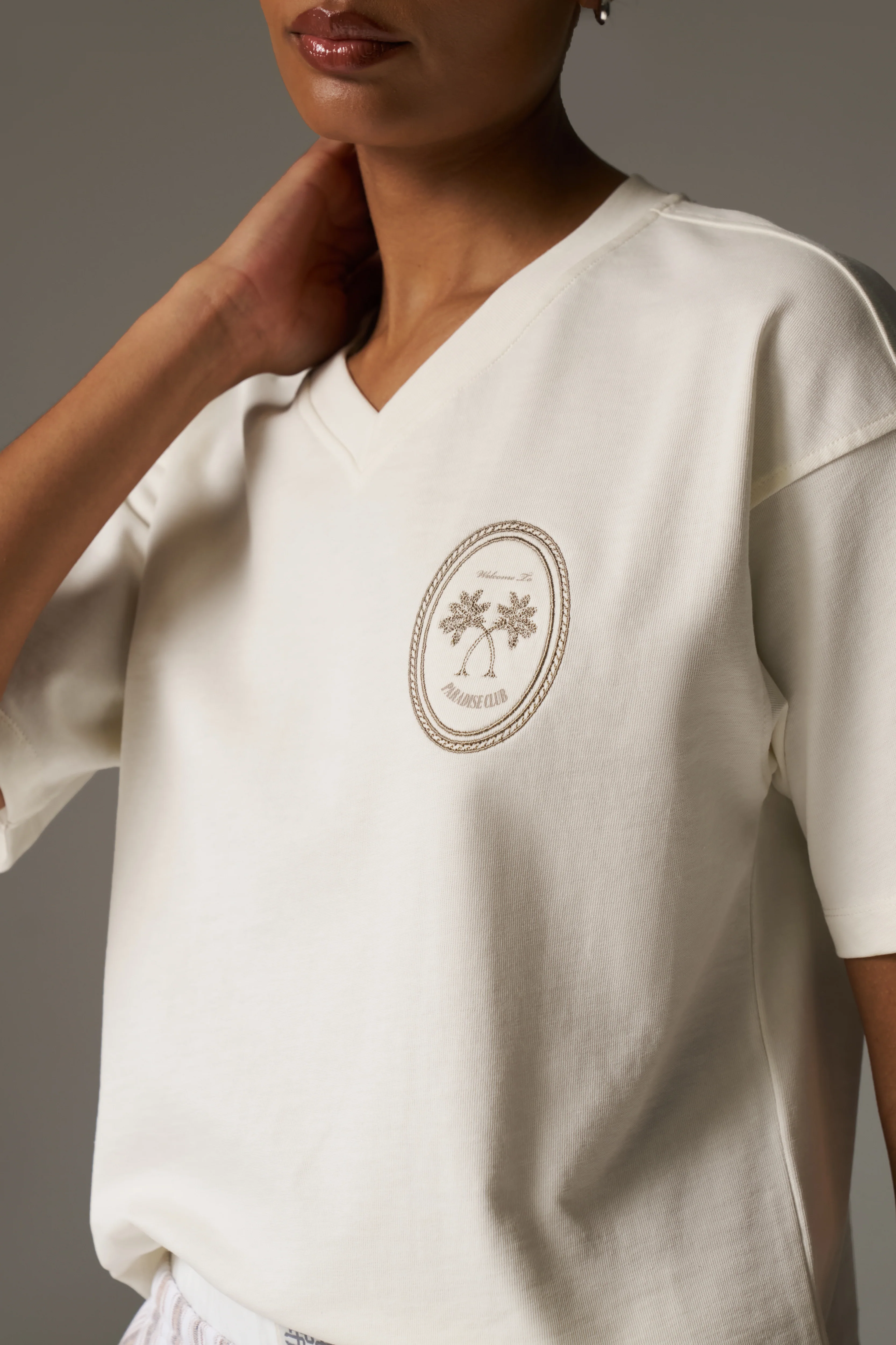 EMBROIDERED PALM GRAPHIC BOXY T-SHIRT - OFF WHITE - Image 4