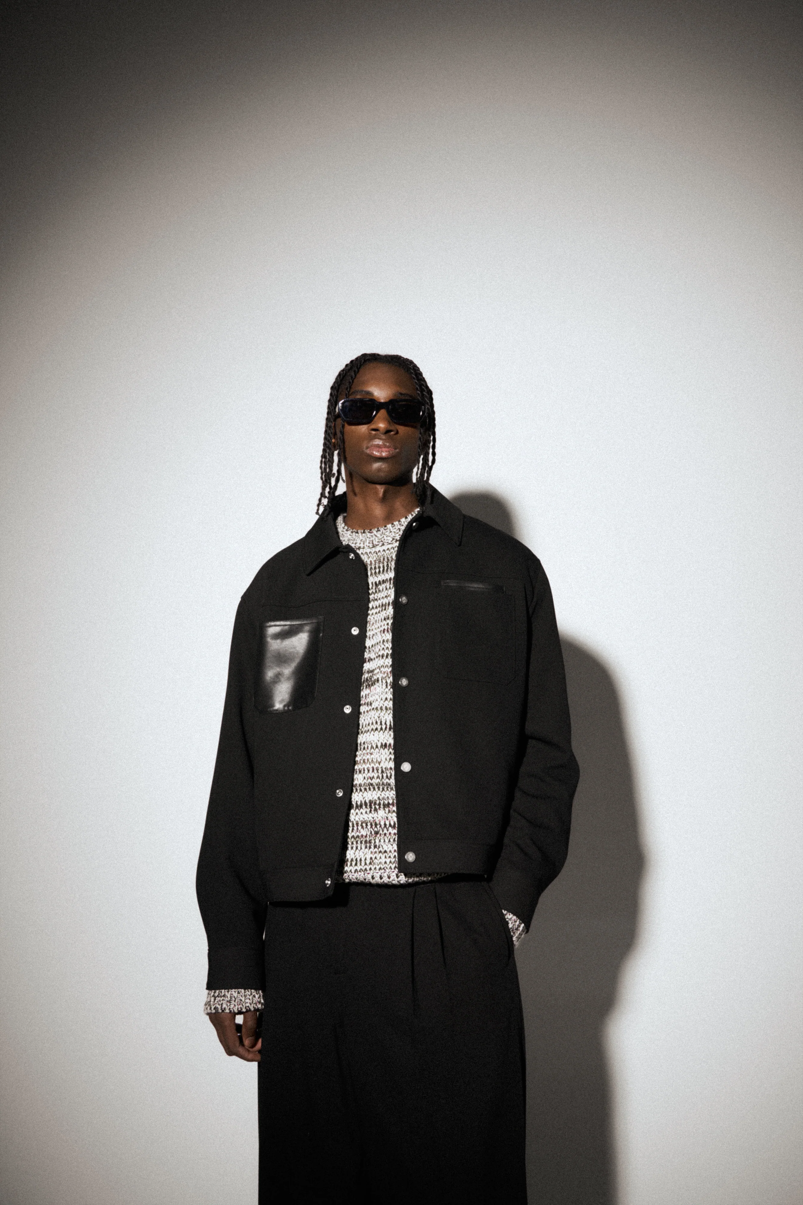 FAUX LEATHER POCKET TAILORED JACKET - BLACK - Image 2