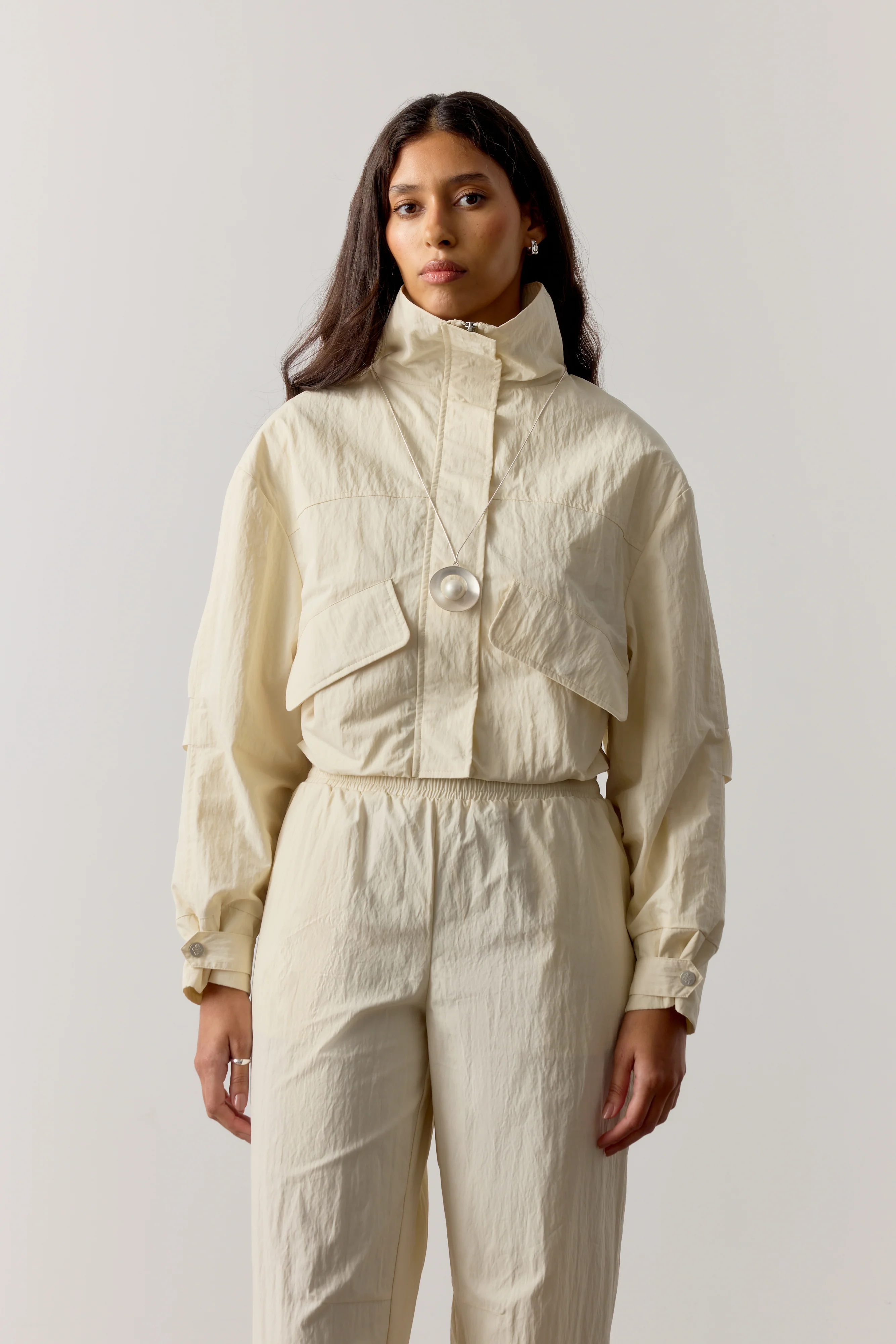 FUNNEL NECK SHELL JACKET - ECRU - Image 2