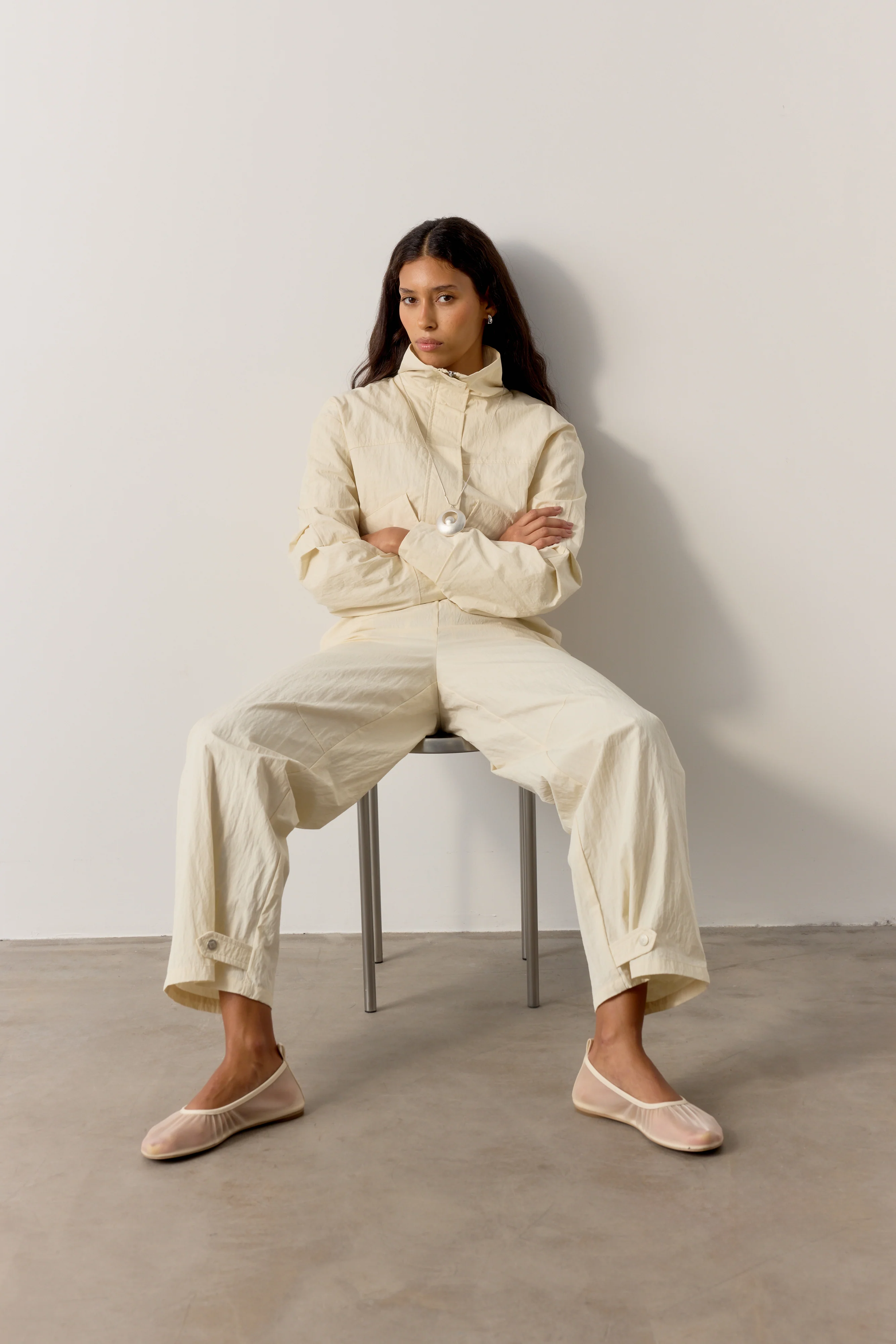 FUNNEL NECK SHELL JACKET - ECRU - Image 3