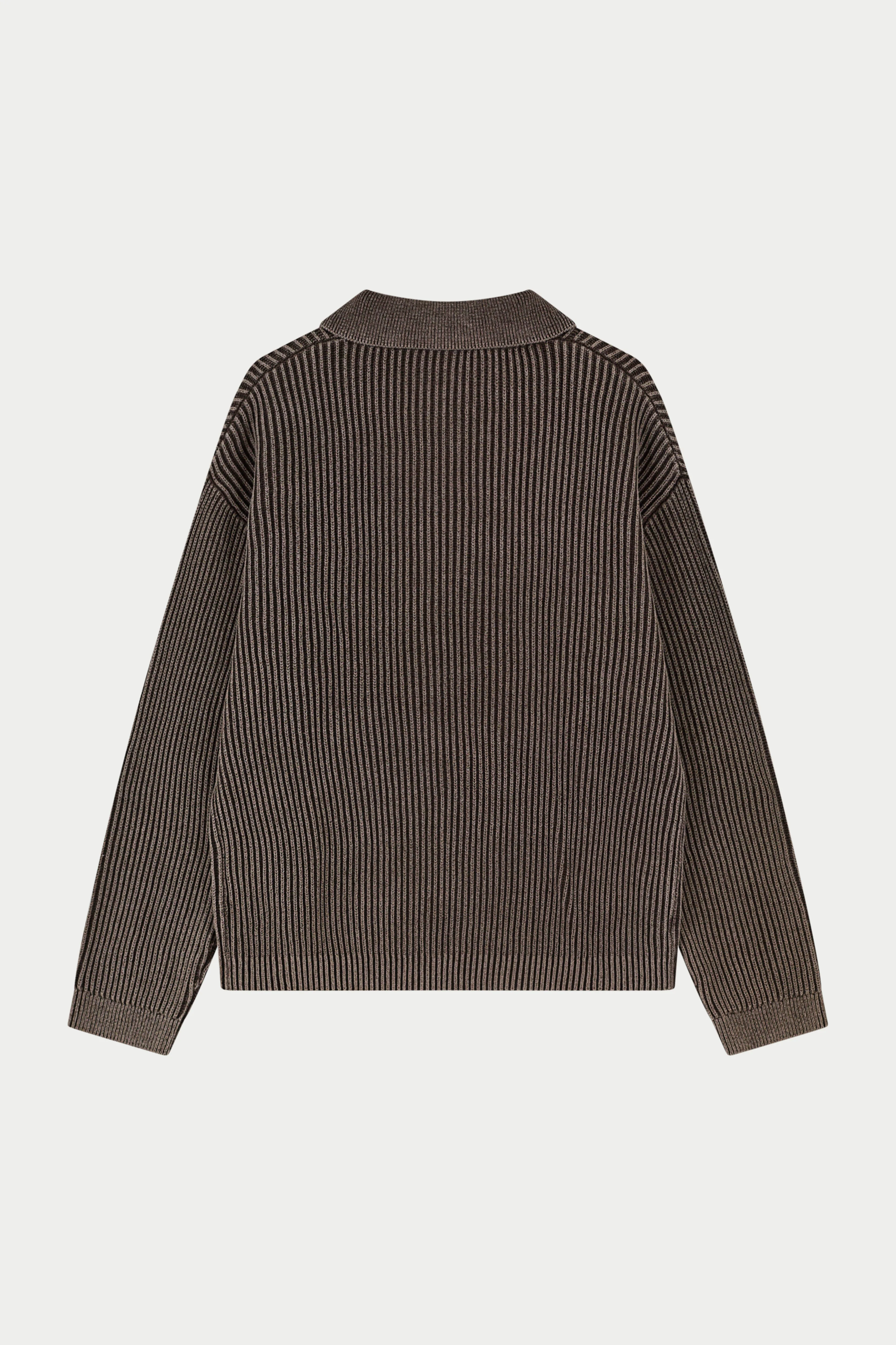 HEAVY WASHED RIB KNIT POLO - BROWN - Image 6