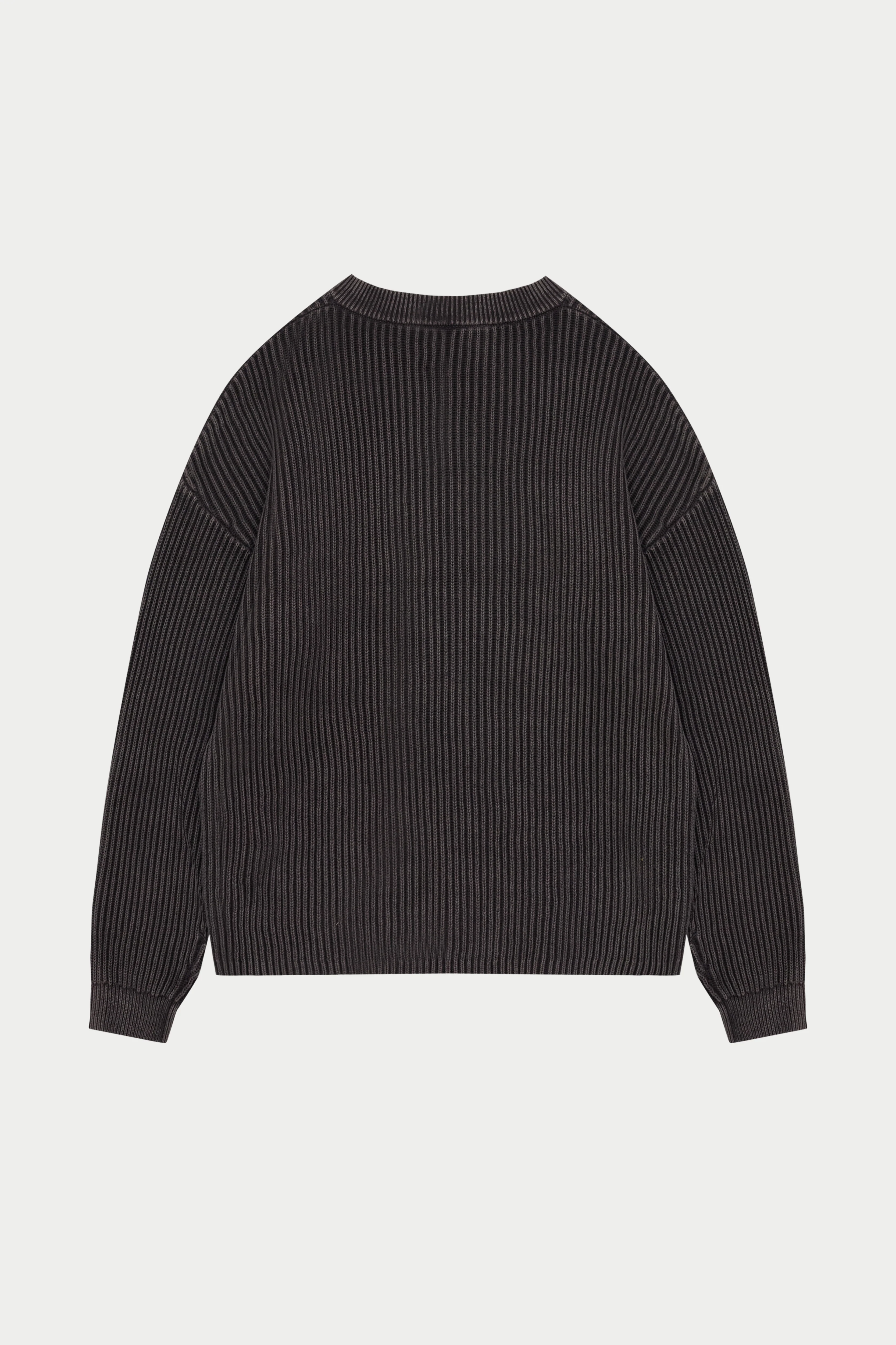 HEAVY WASHED RIBBED KNIT CREW - BROWN - Image 9