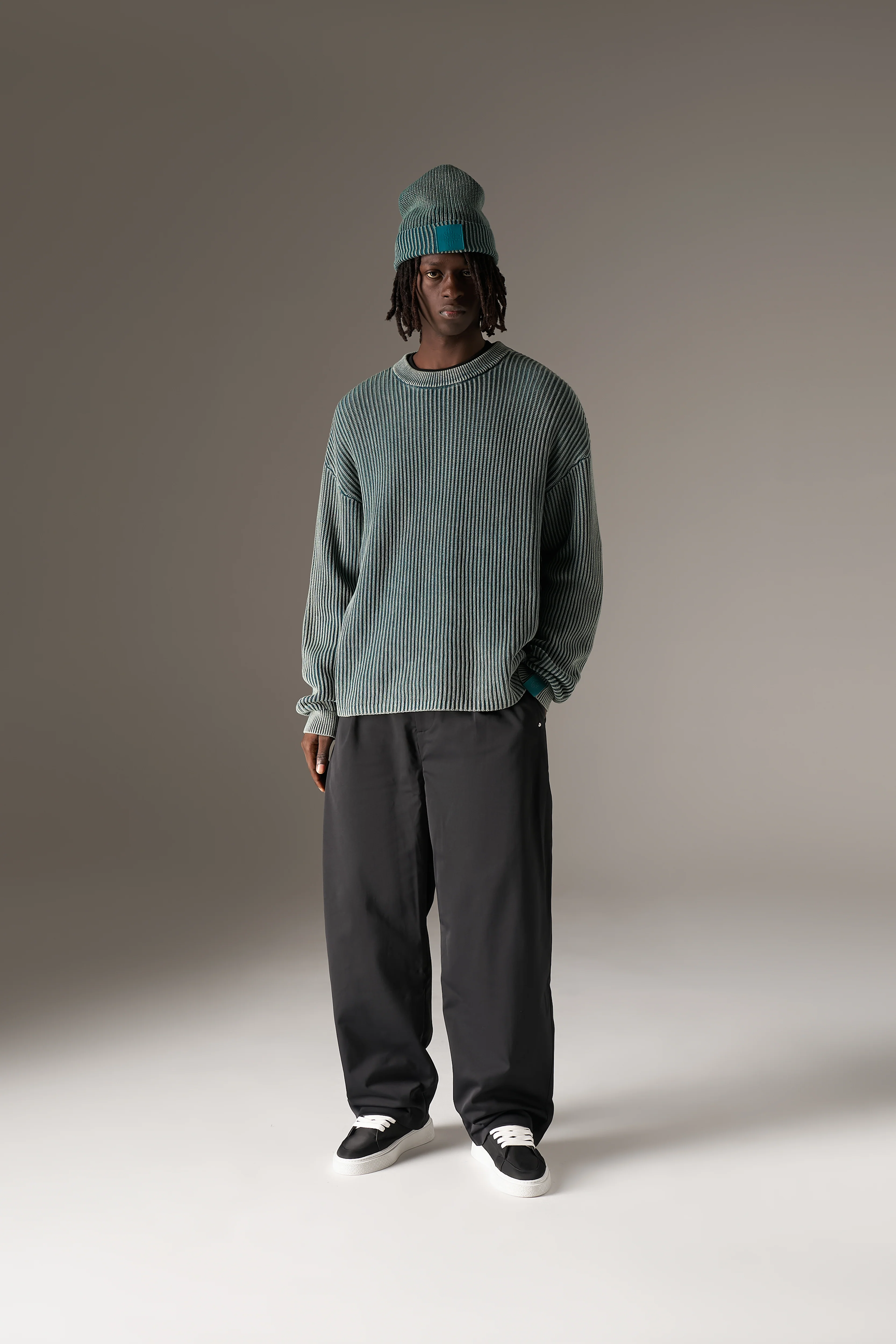 HEAVY WASHED RIBBED KNIT CREW - TEAL - Image 3