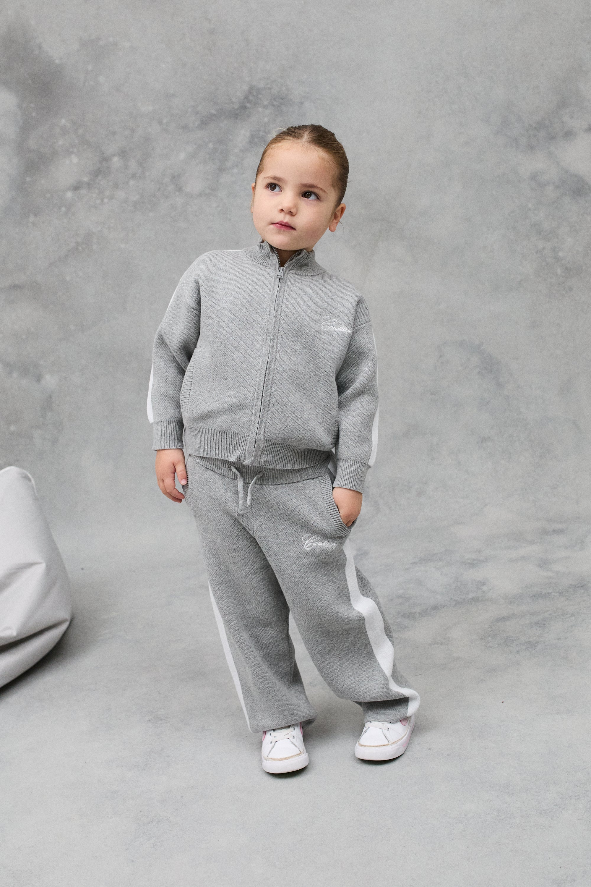 JNR SIDE STRIPE KNITTED ZIP THROUGH - GREY MARL - Image 6