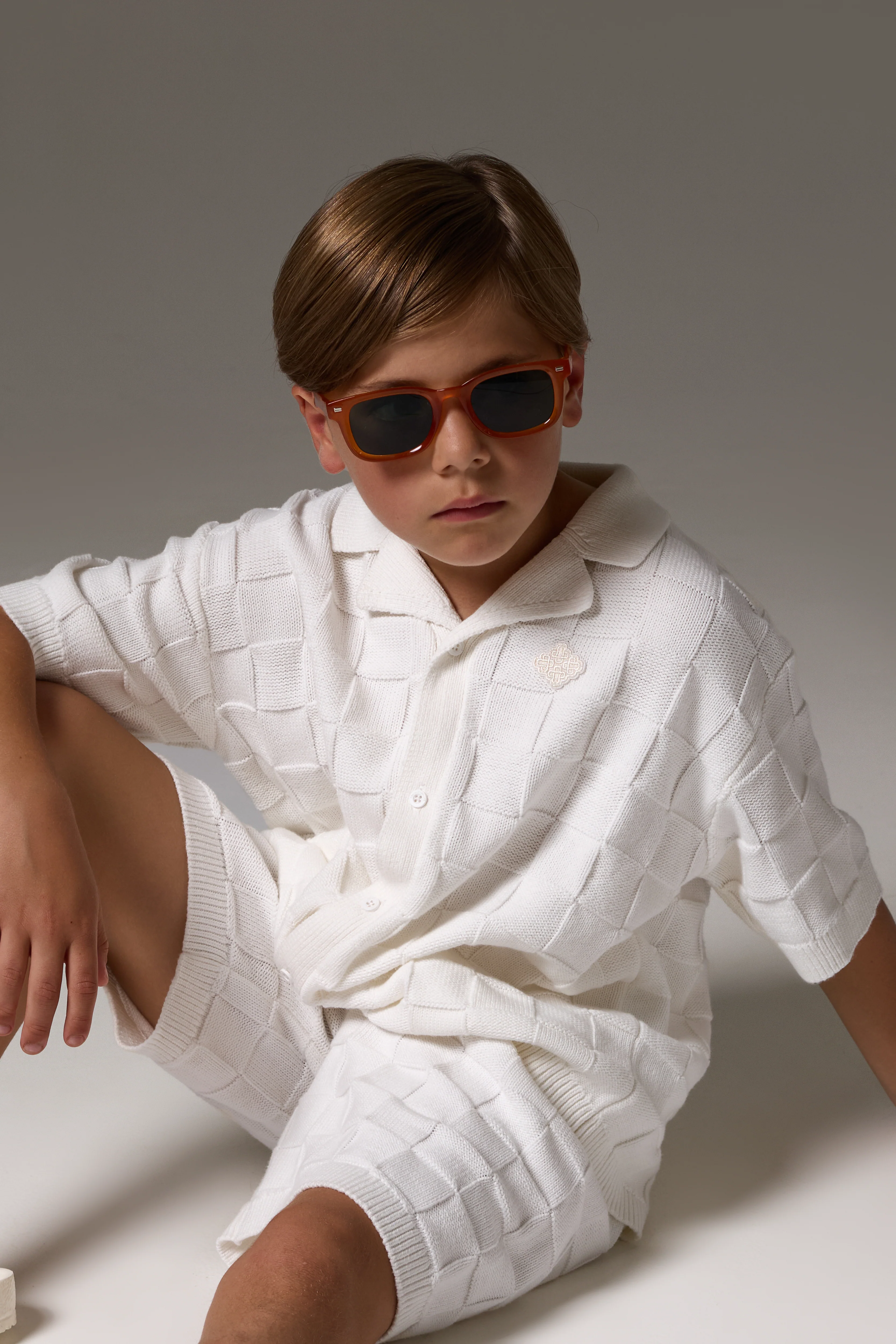 JUNIOR CHECKERBOARD KNITTED SHIRT - OFF WHITE - Image 5