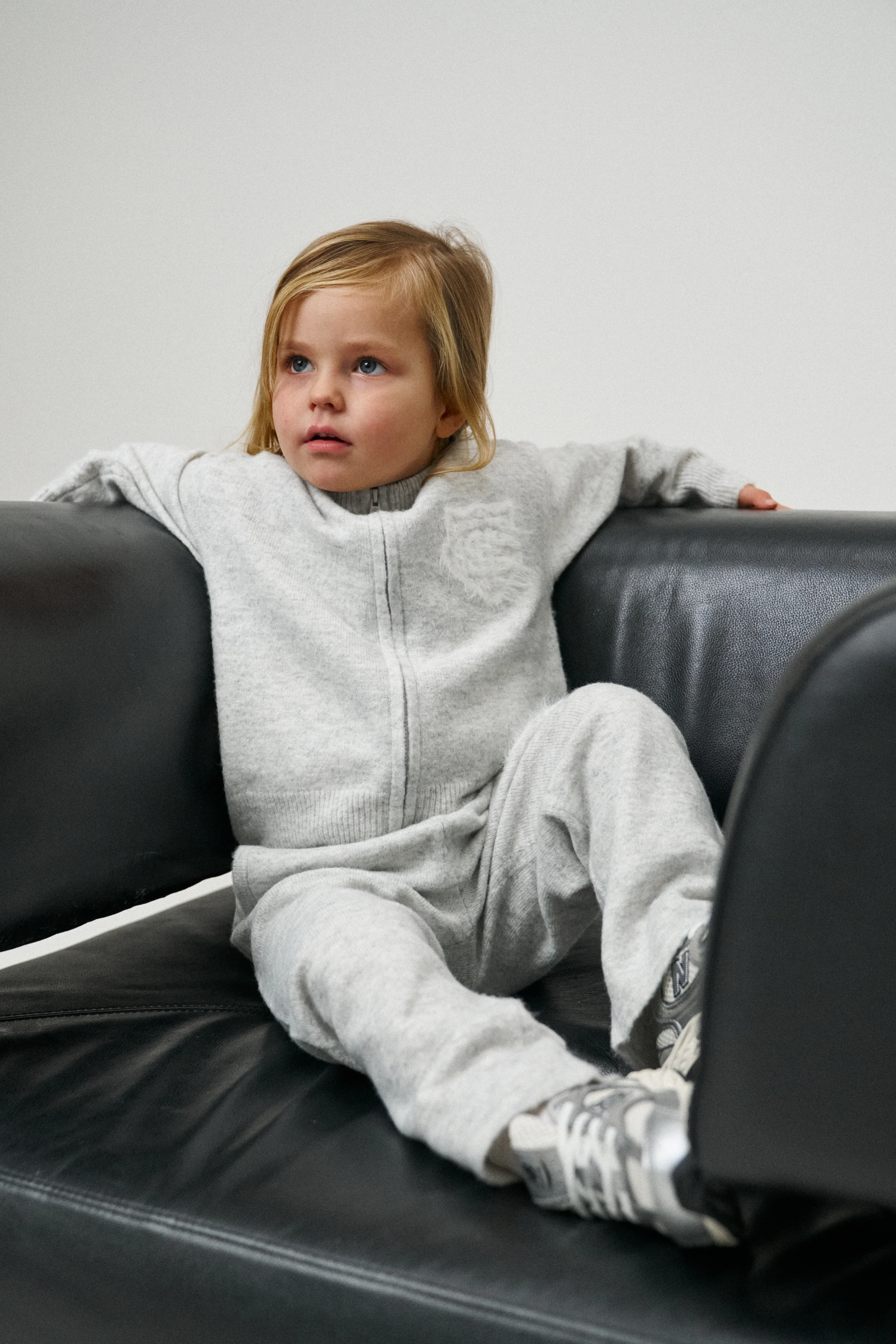 JUNIOR MONOGRAM FLUFFY KNIT ZIP THROUGH - GREY MARL