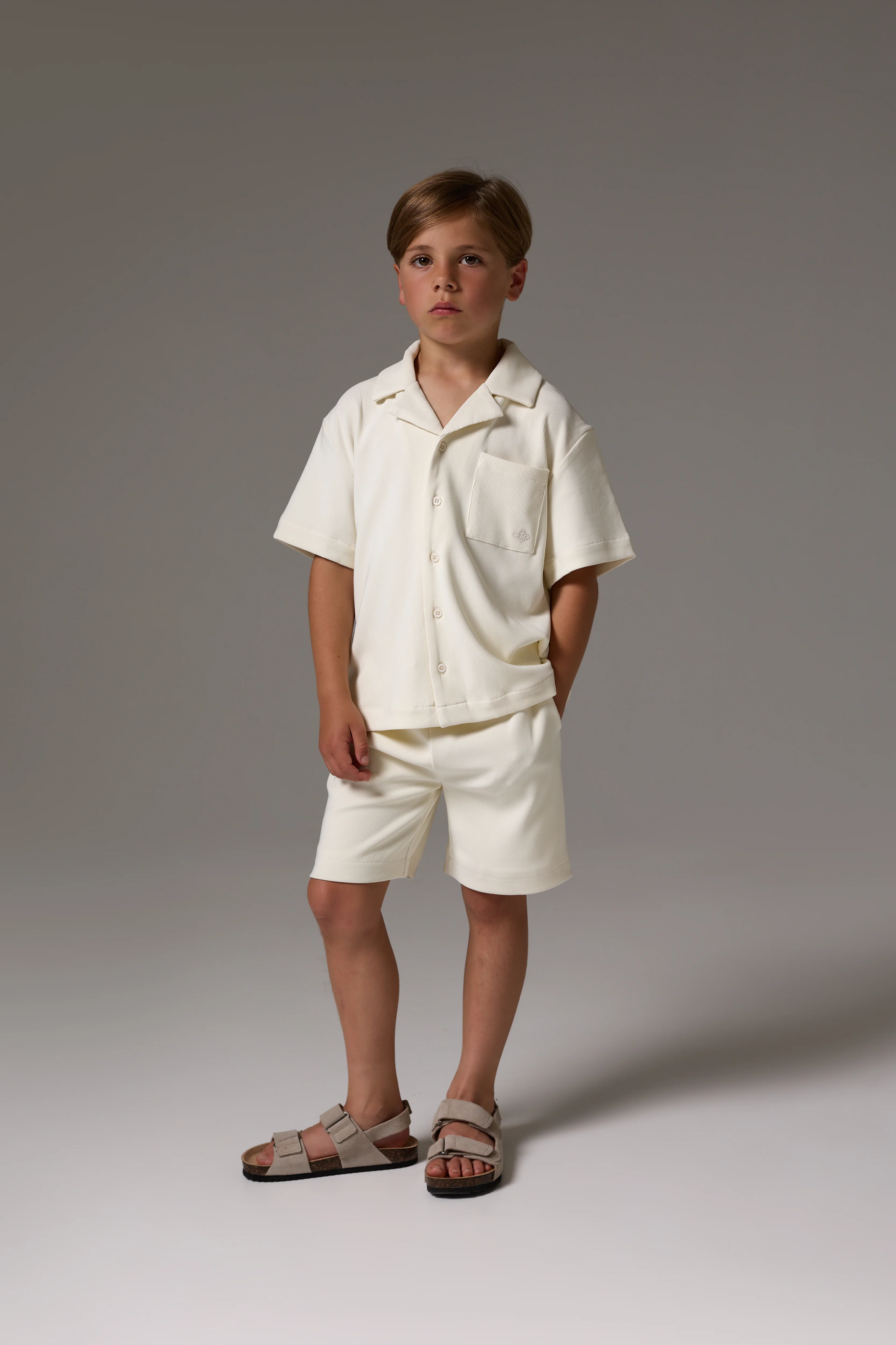JUNIOR RIB BUTTON THROUGH SHIRT - STONE - Image 3