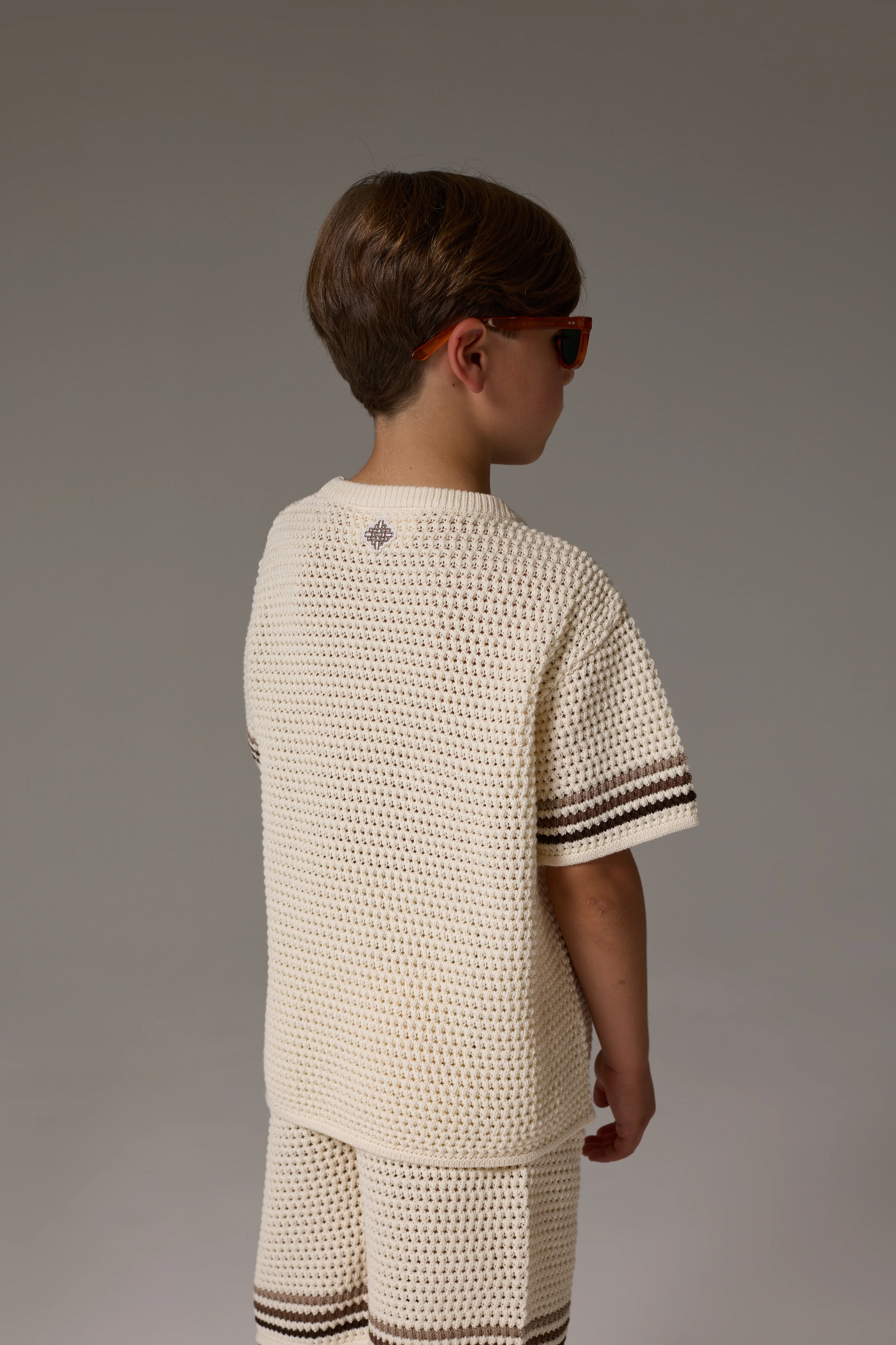 JUNIOR STRIPE CROCHET KNIT T-SHIRT - OFF WHITE - Image 5