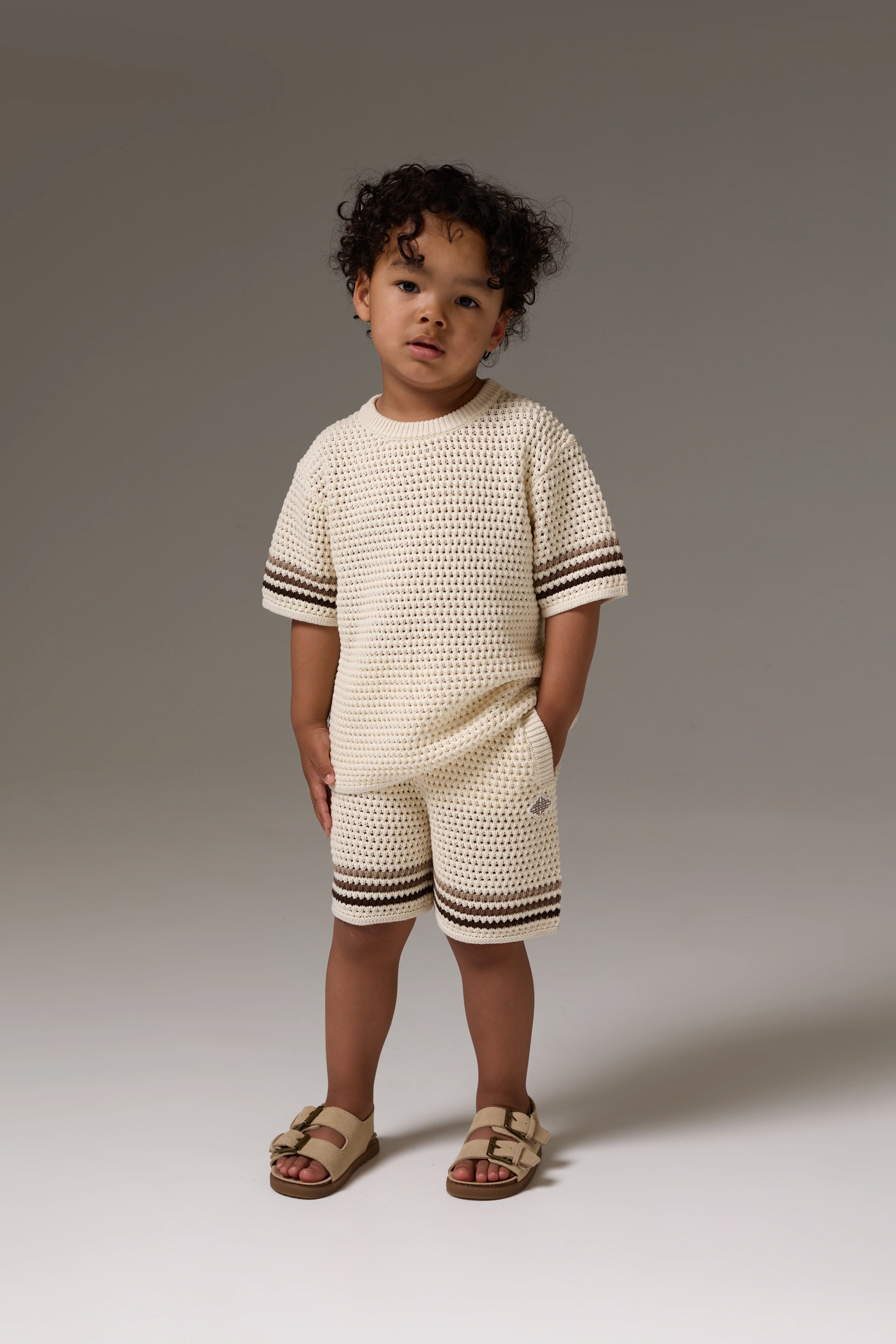 KIDS STRIPE CROCHET KNIT SHORTS - OFF WHITE - Image 8