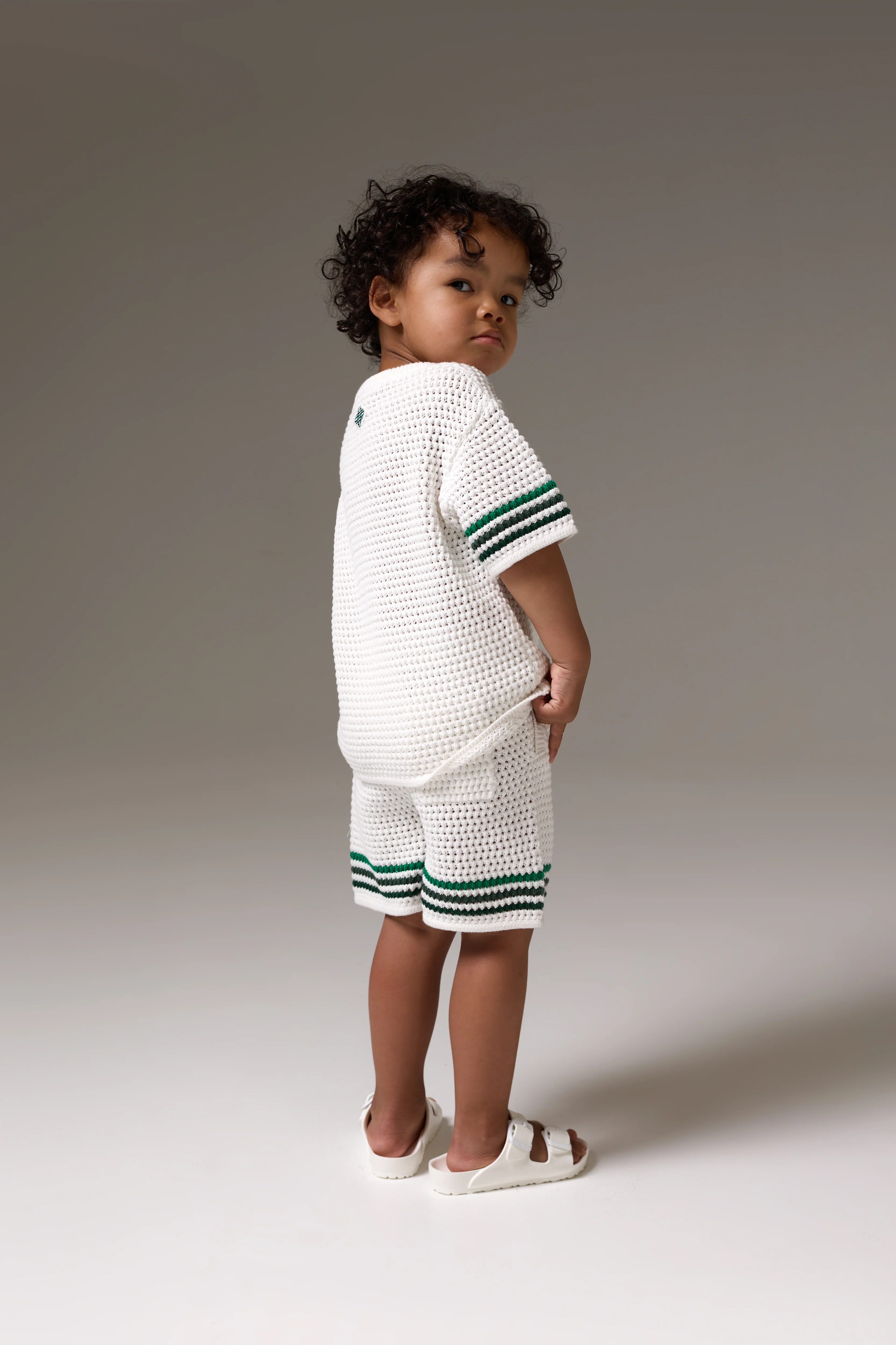 KIDS STRIPE CROCHET KNIT T-SHIRT - WHITE - Image 5