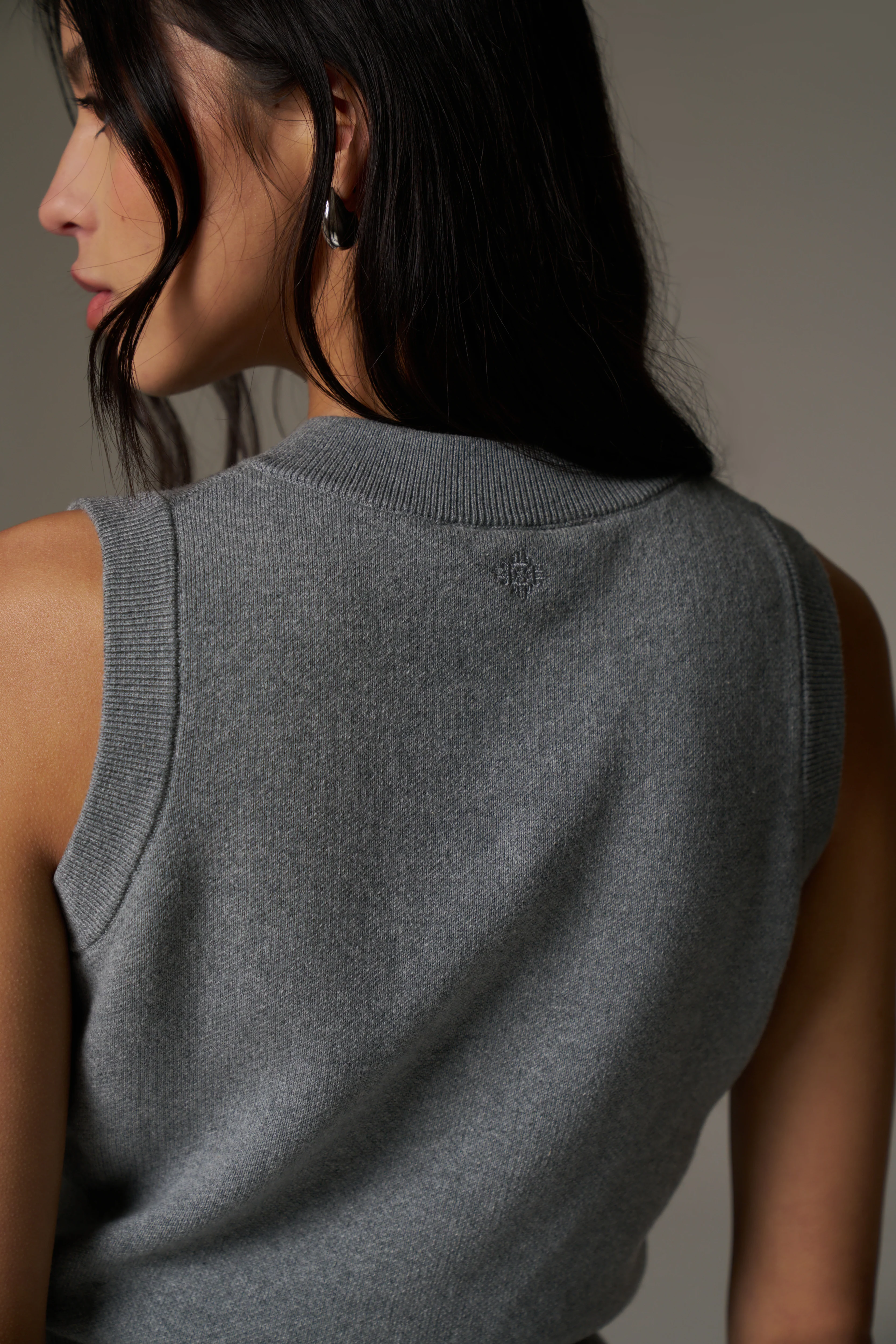 KNIT BUTTON THROUGH TOP - GREY MARL - Image 4