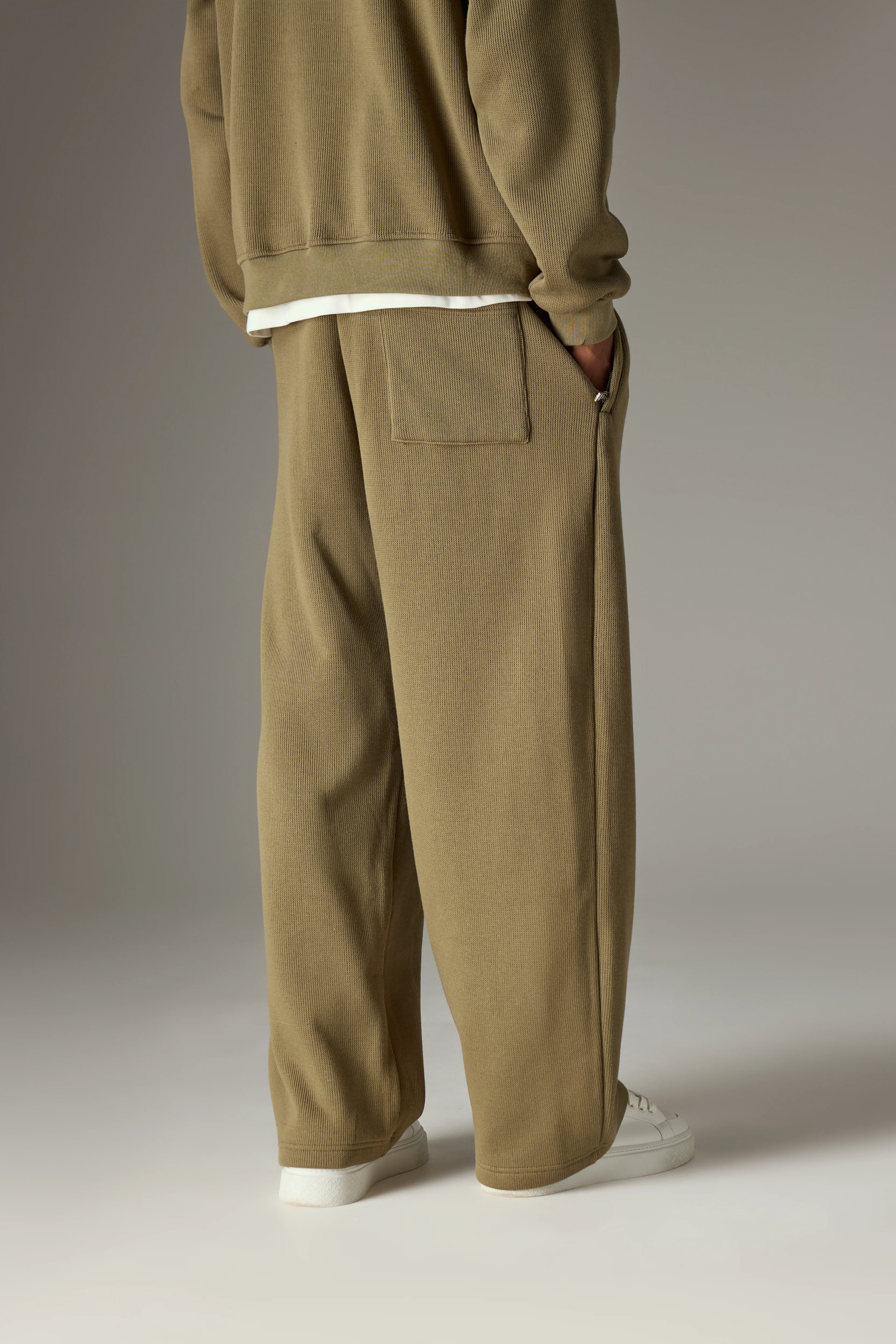KNIT CONTRAST DRAWCORDS RELAXED JOGGERS - KHAKI - Image 6