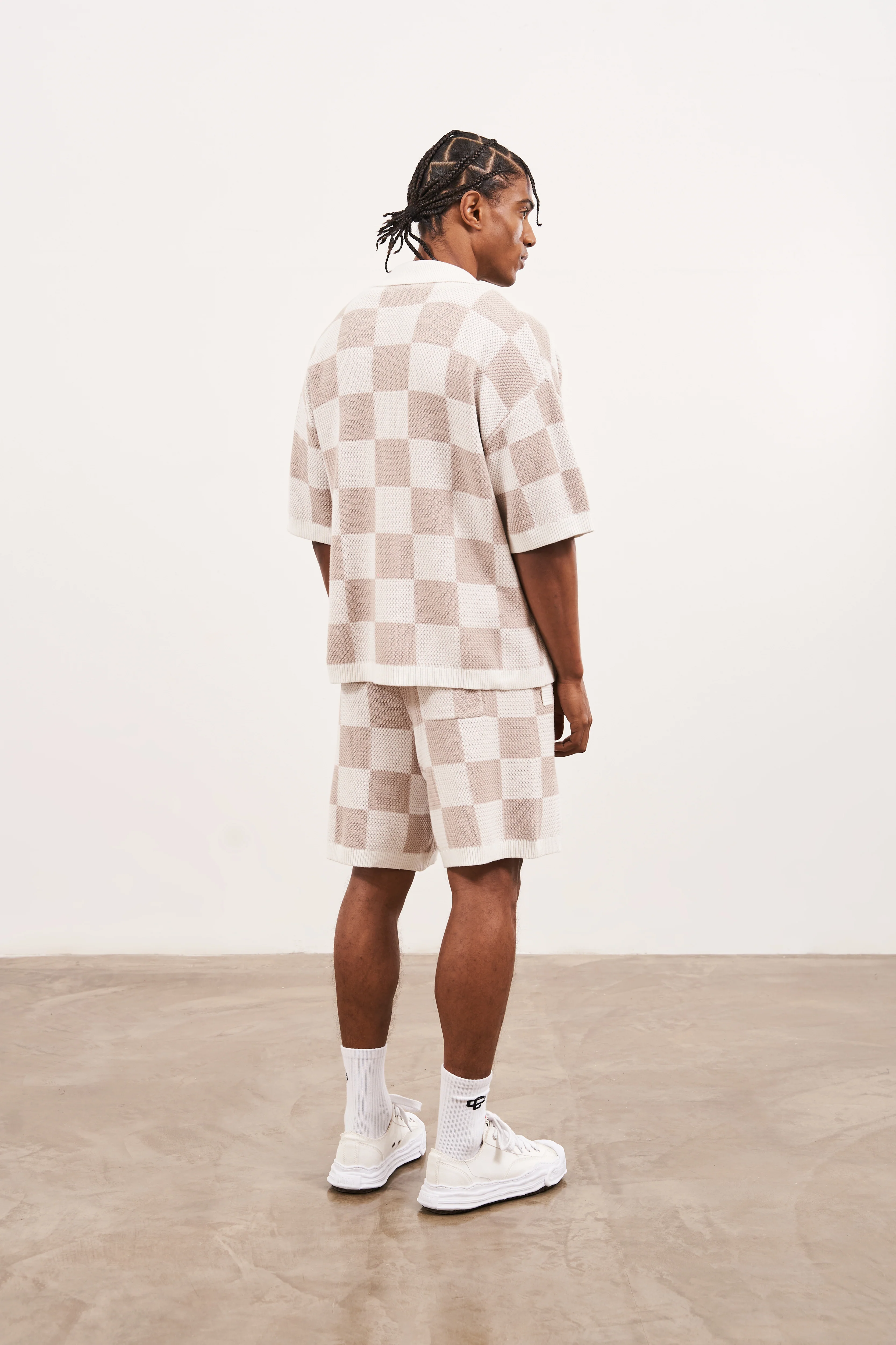 KNITTED CHECKERBOARD SHORTS - OFF WHITE - Image 6