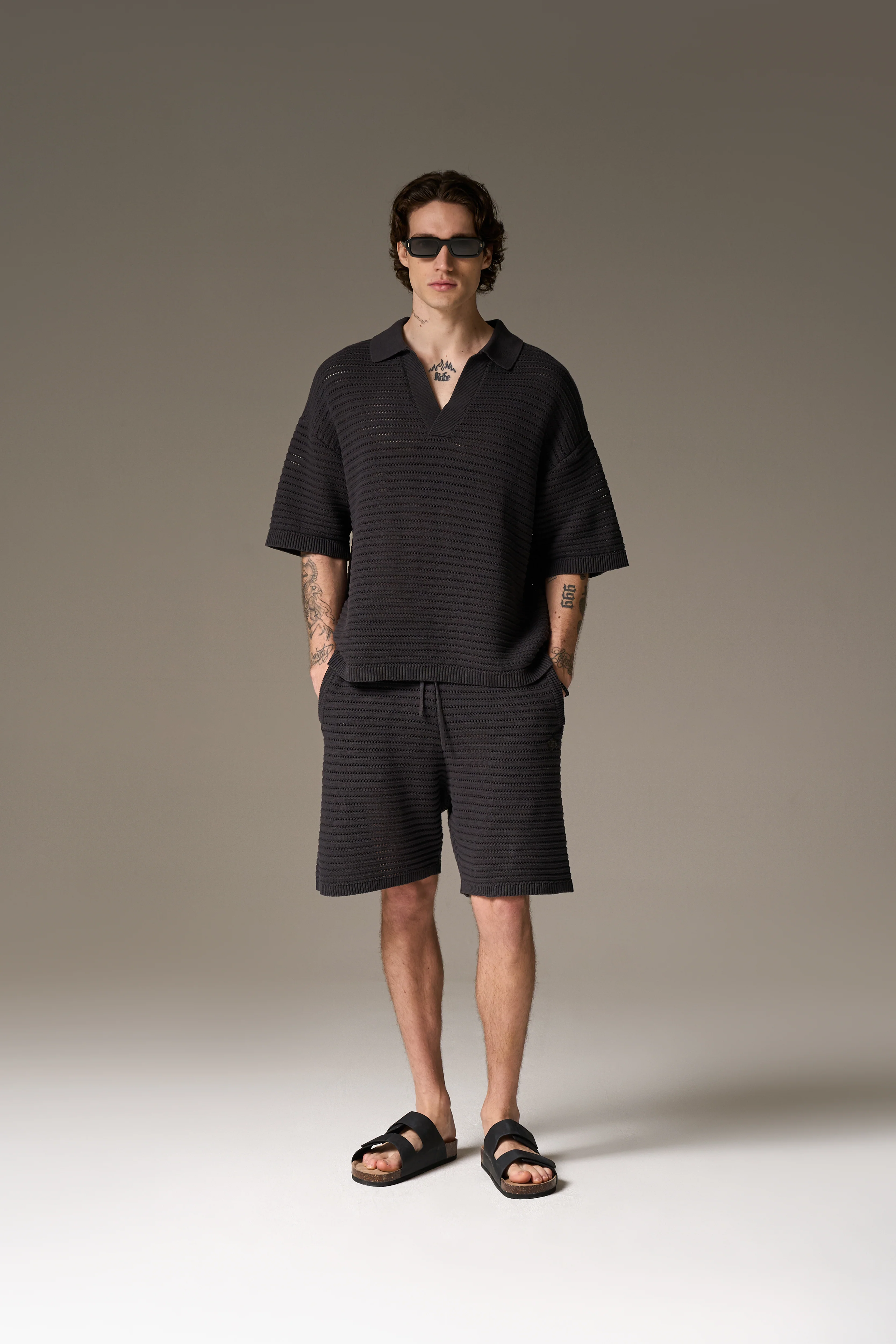 KNITTED SHORTS - CHARCOAL - Image 5