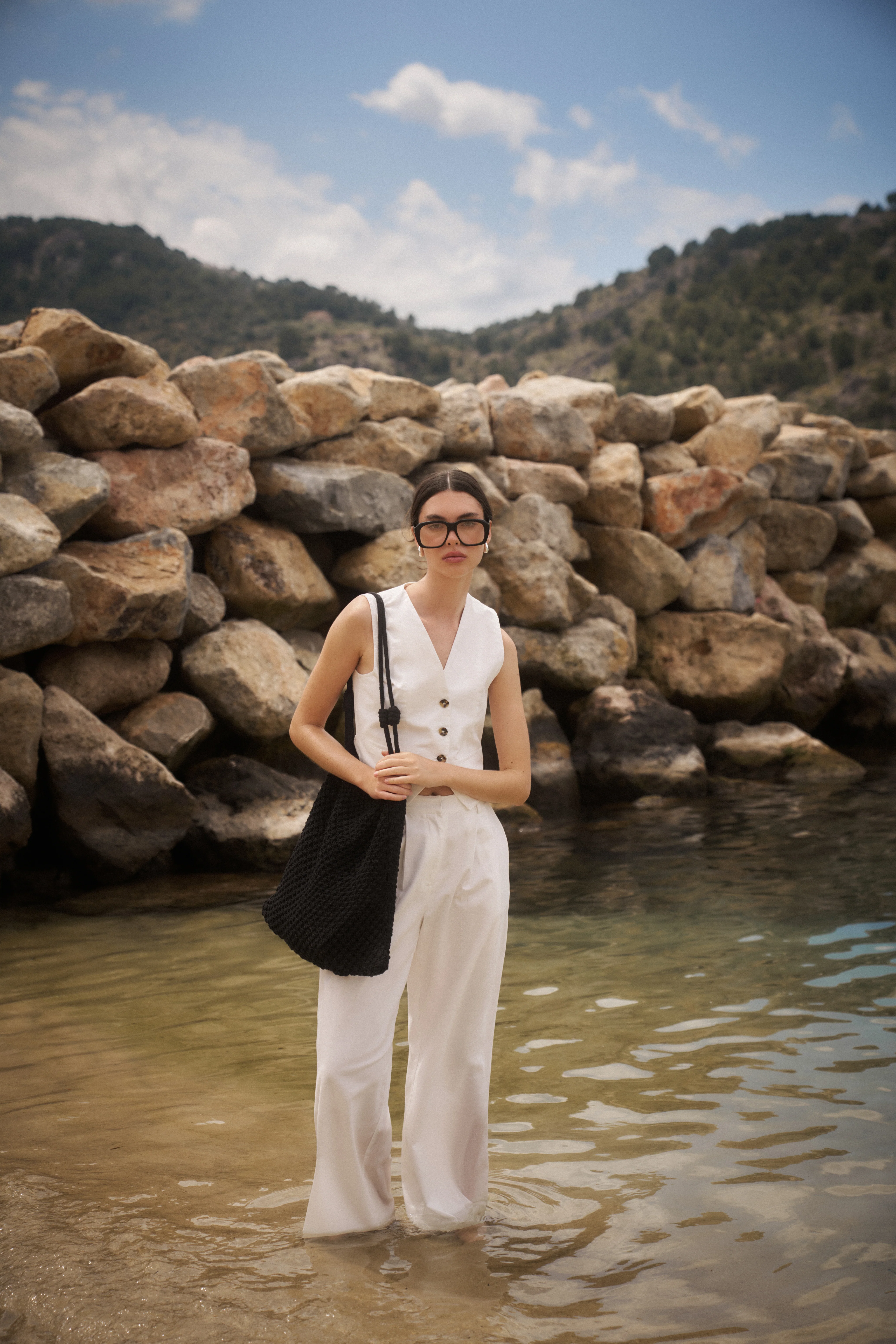 LINEN BLEND WIDE LEG PLEATED TROUSERS - WHITE - Image 7