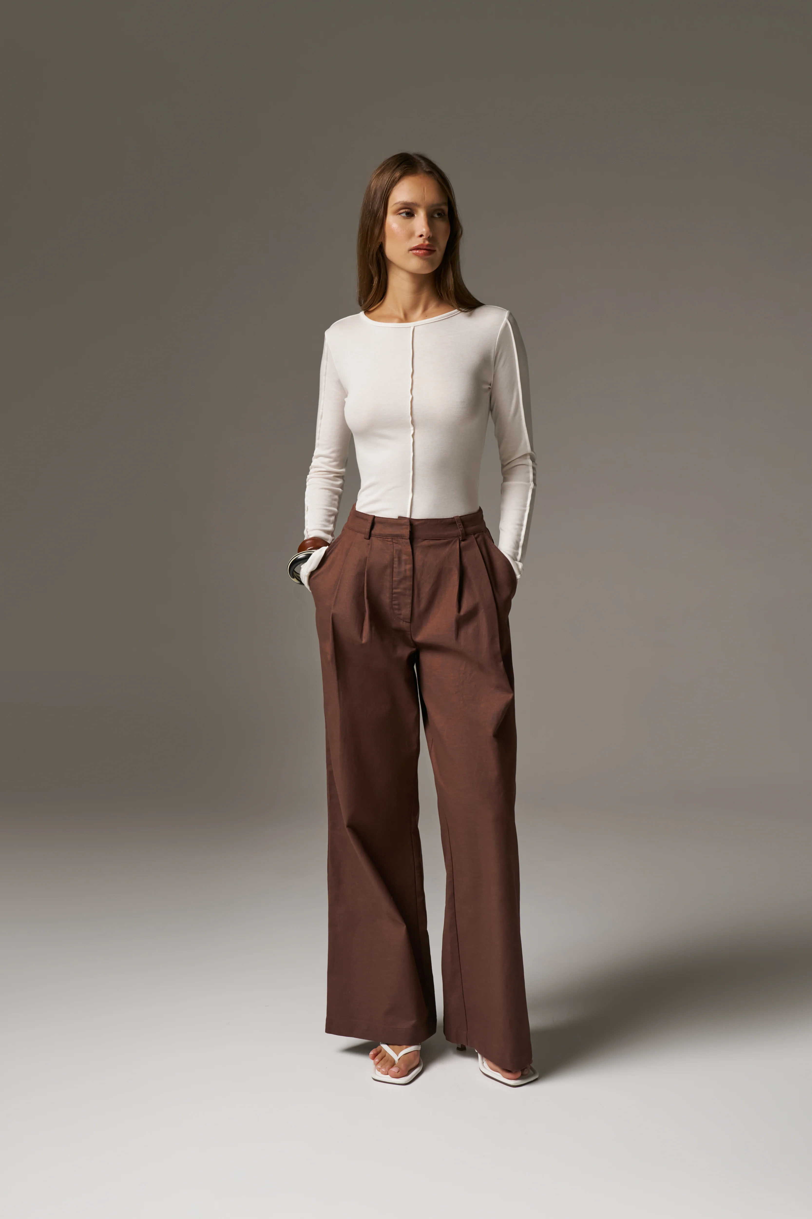 LONG SLEEVE SLUB TOP - WHITE - Image 10