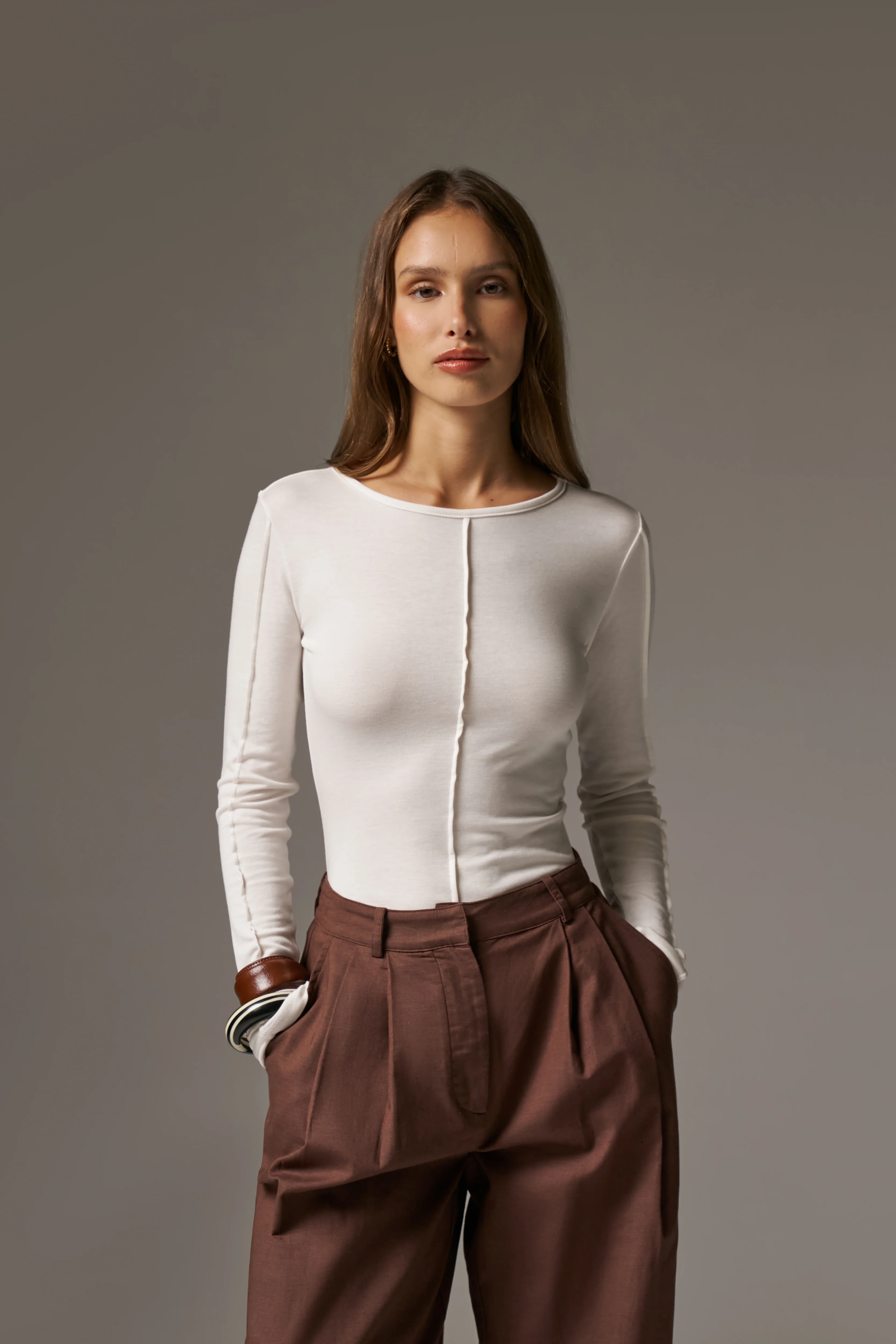 LONG SLEEVE SLUB TOP - WHITE - Image 2