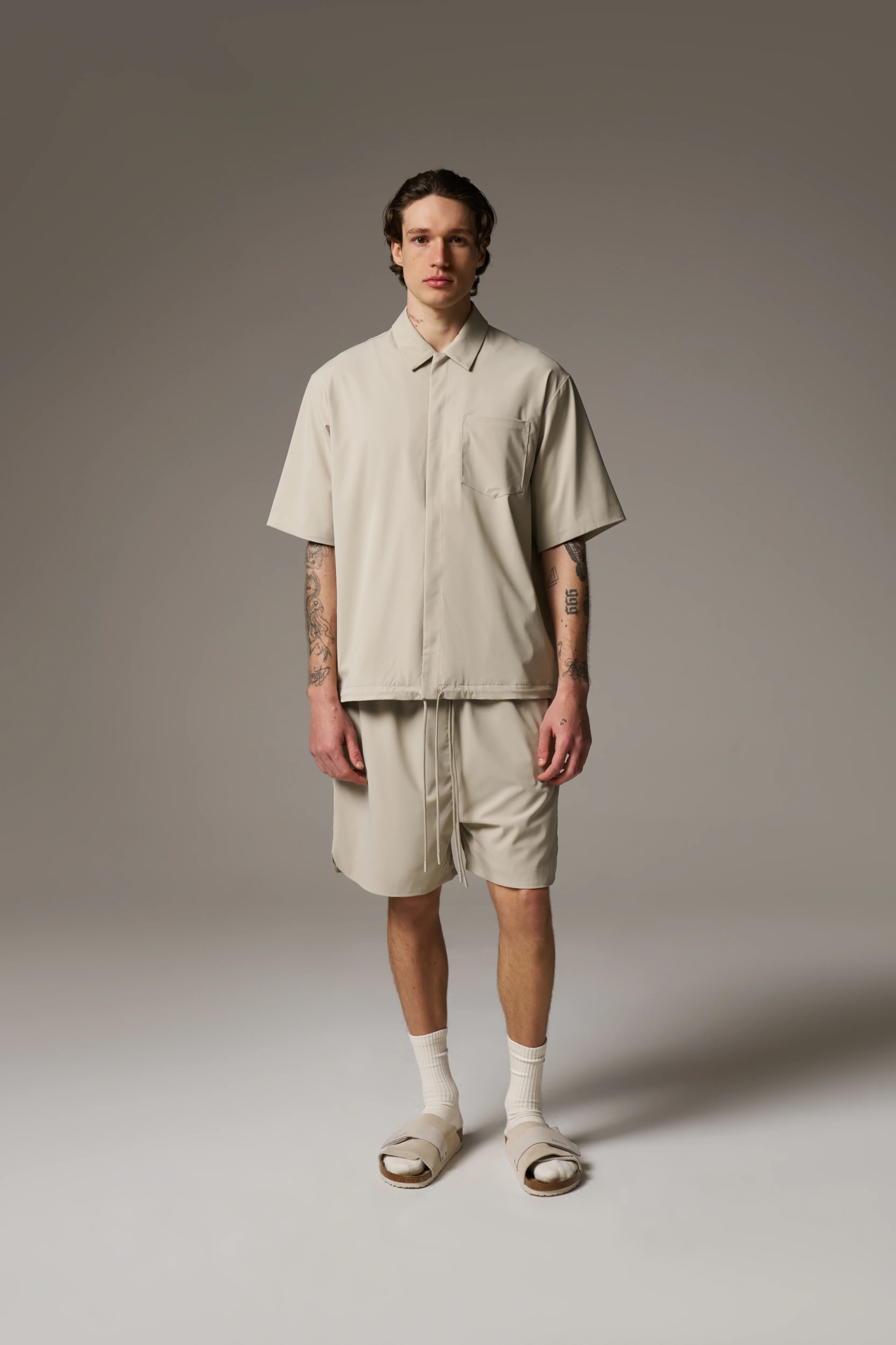 NYLON DRAWCORD SHORTS - STONE - Image 5