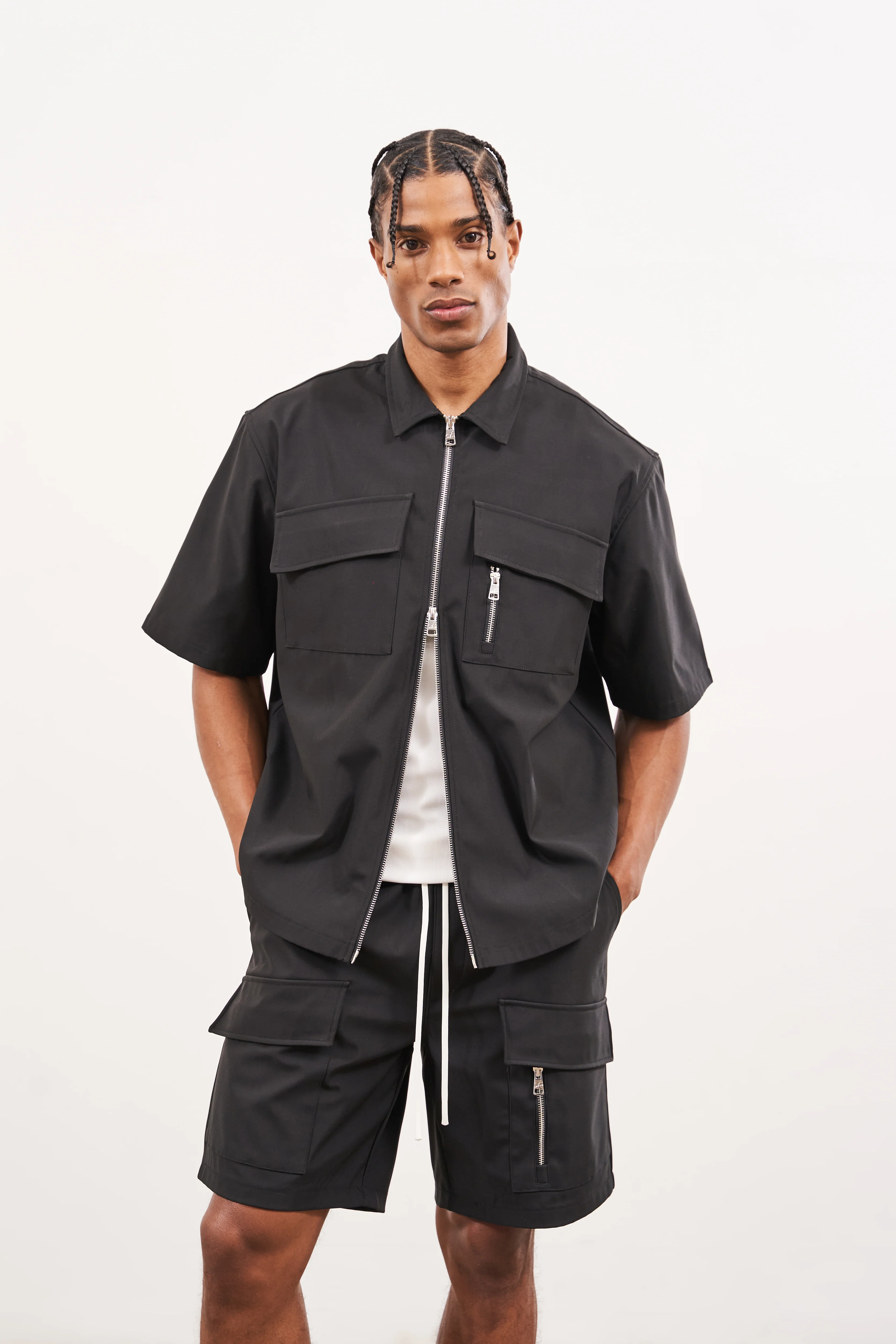 TECHNICAL HEAVYWEIGHT ZIP OVERSHIRT - BLACK - Image 2