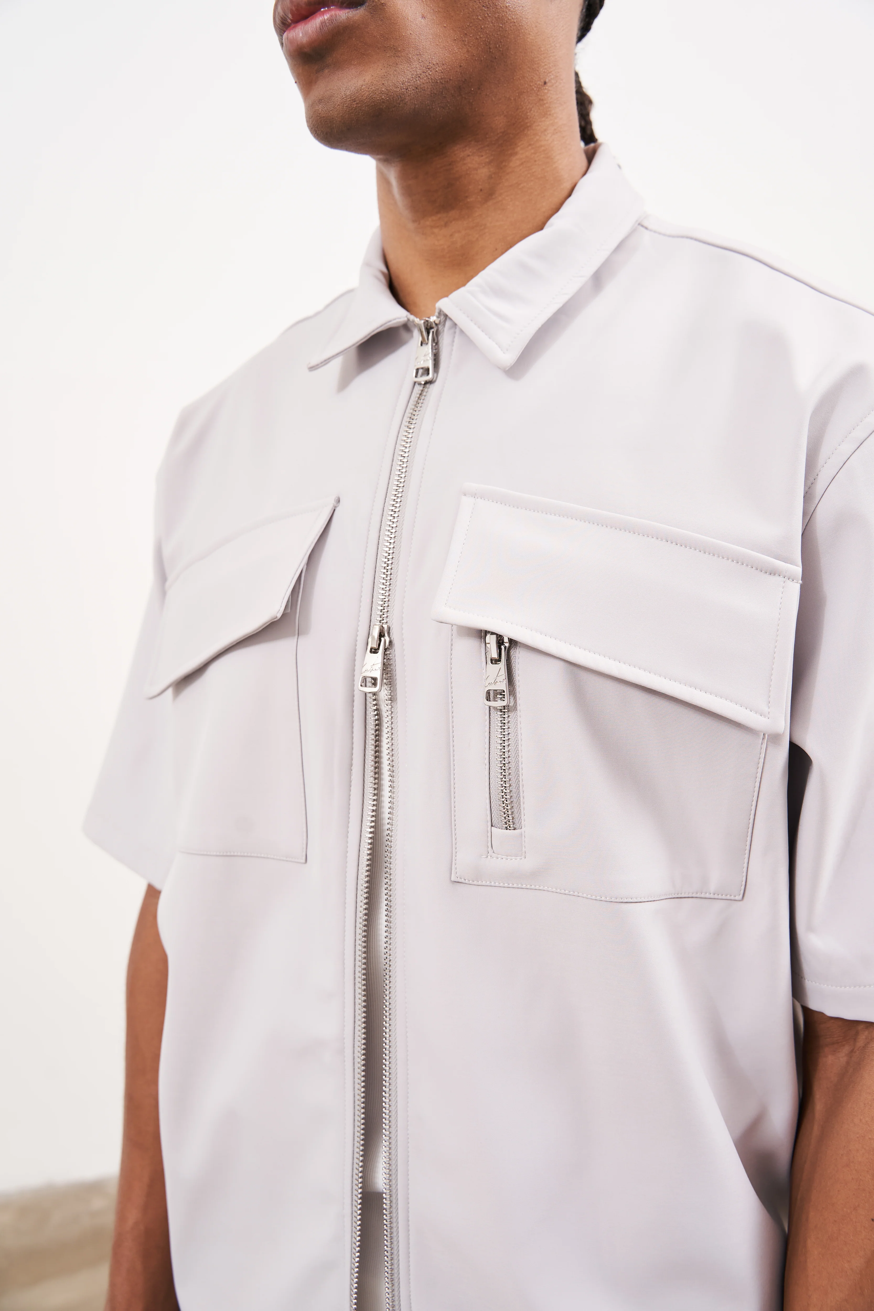 TECHNICAL HEAVYWEIGHT ZIP OVERSHIRT - GREY - Image 4