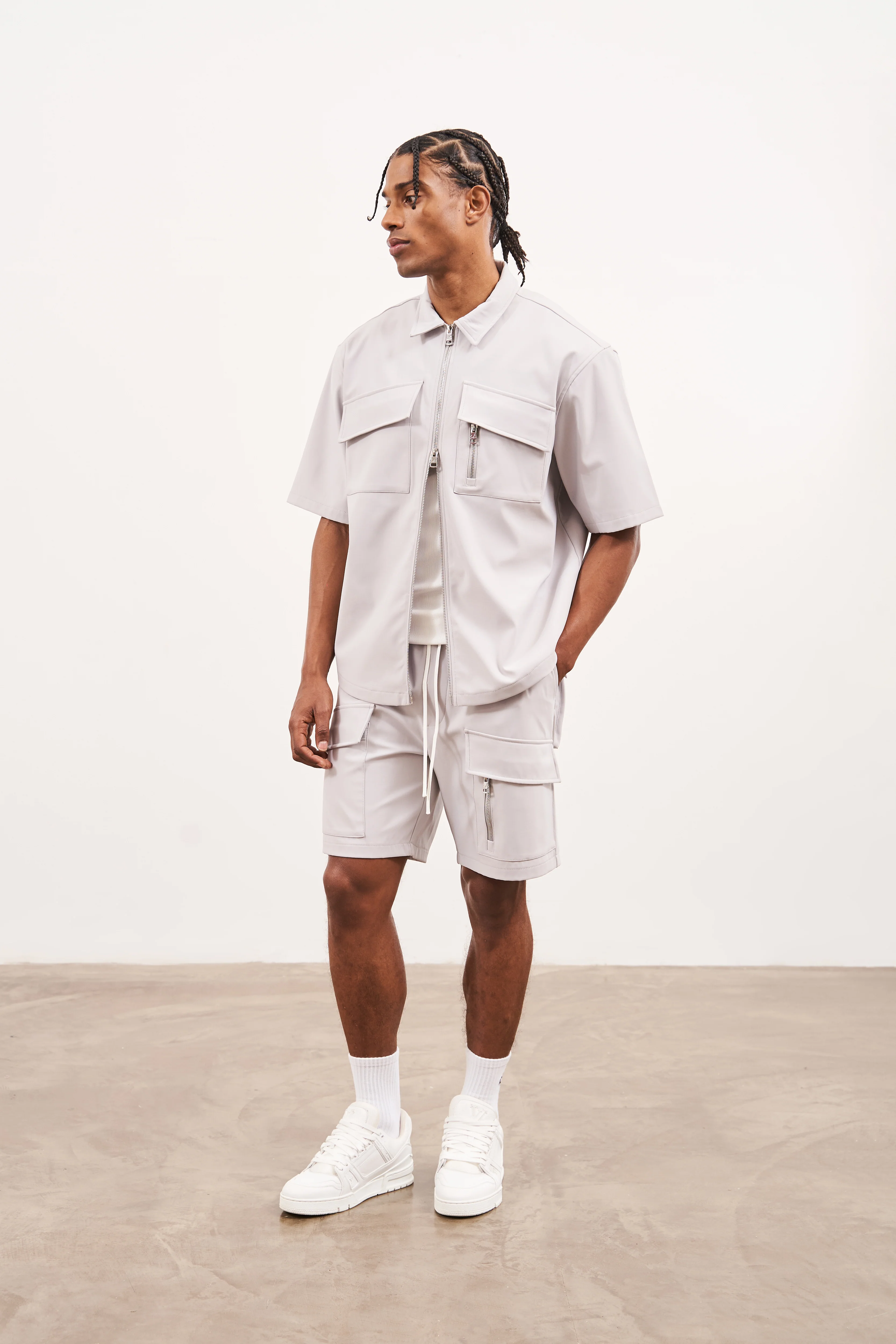 TECHNICAL HEAVYWEIGHT ZIP OVERSHIRT - GREY - Image 6