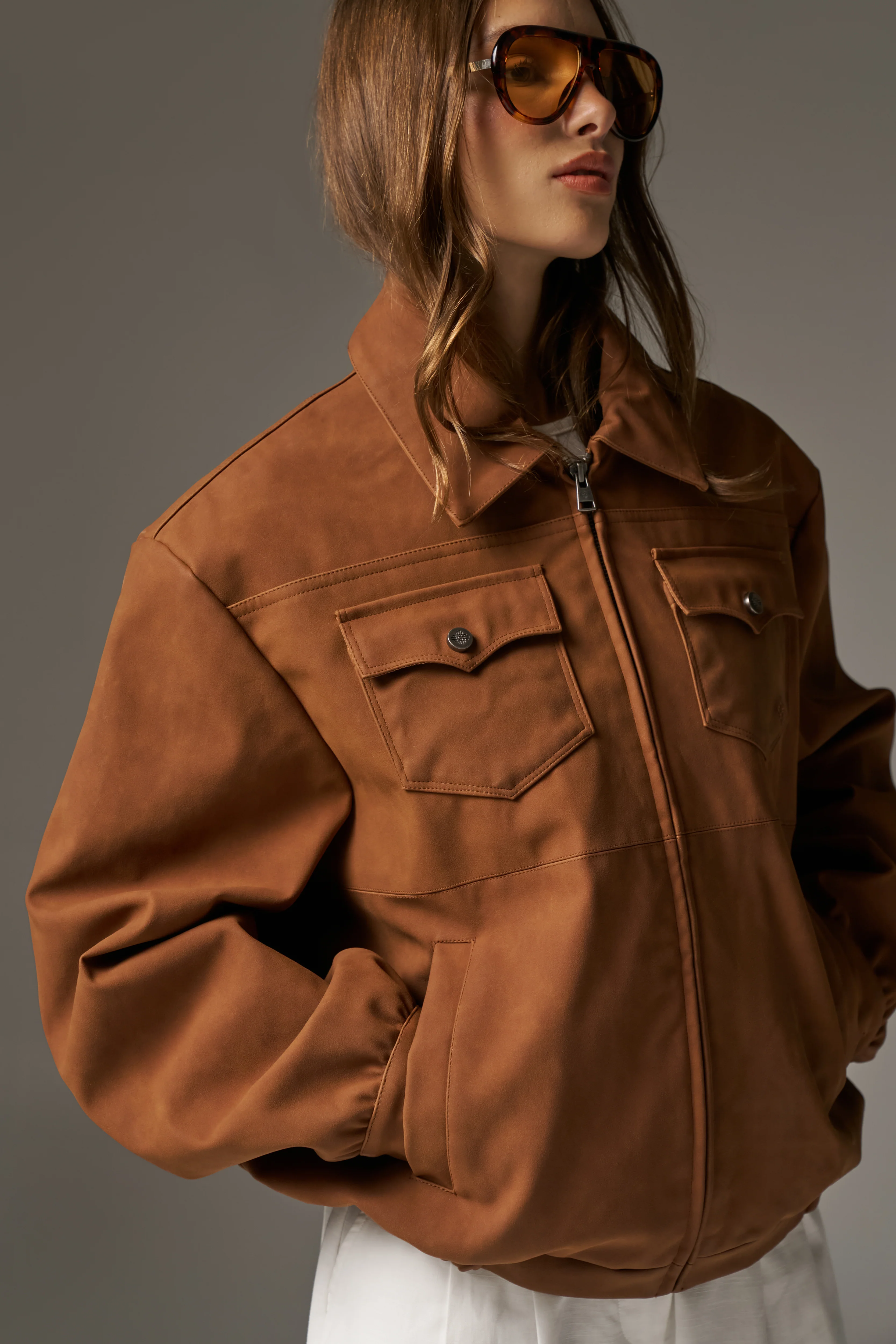 OVERSIZED FAUX SUEDE WESTERN JACKET - TAN - Image 6