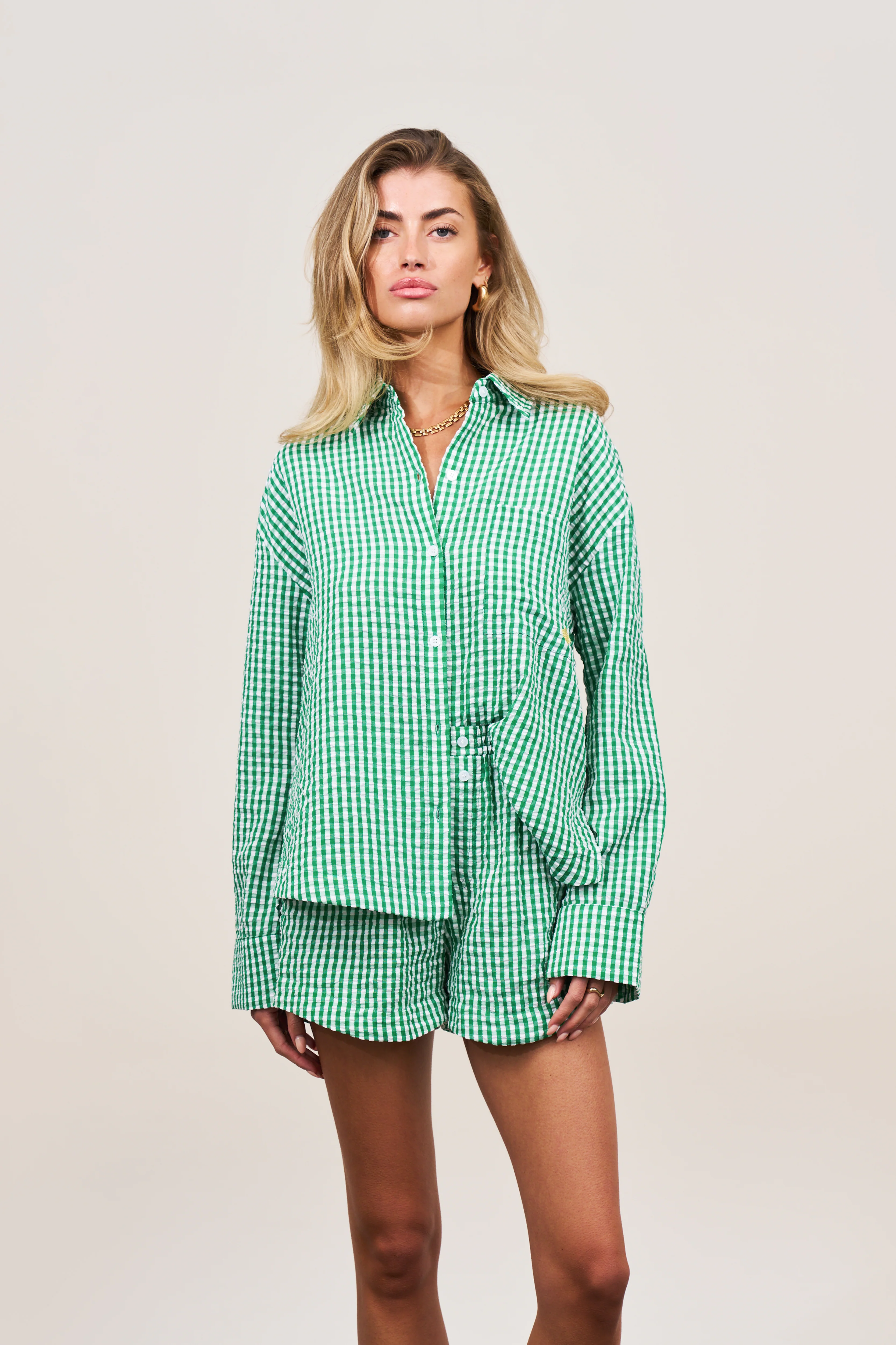 OVERSIZED GINGHAM SHIRT - GREEN - Image 5