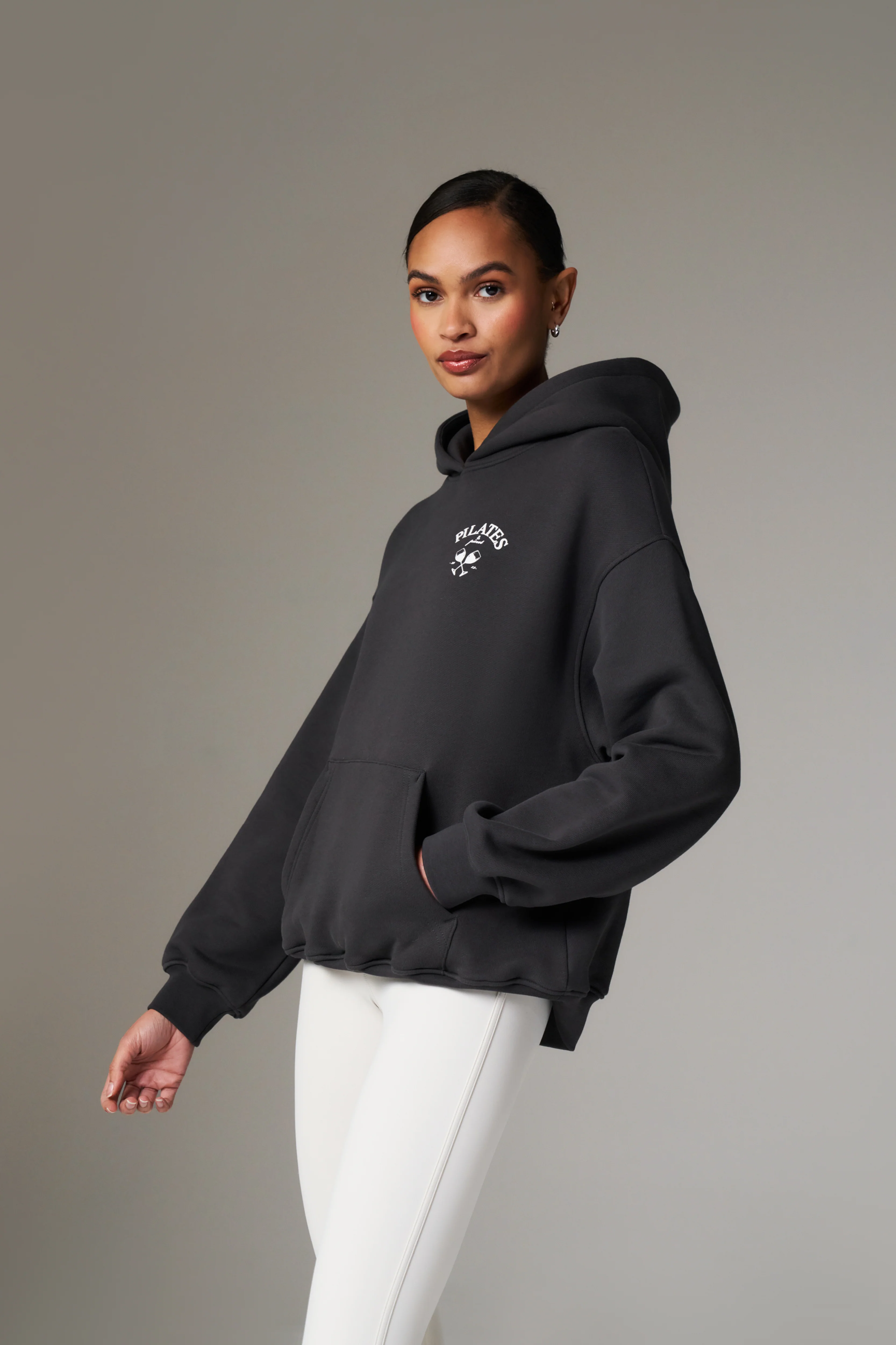 PILATES & PINOT OVERSIZED HOODIE - MIDNIGHT GREY - Image 4