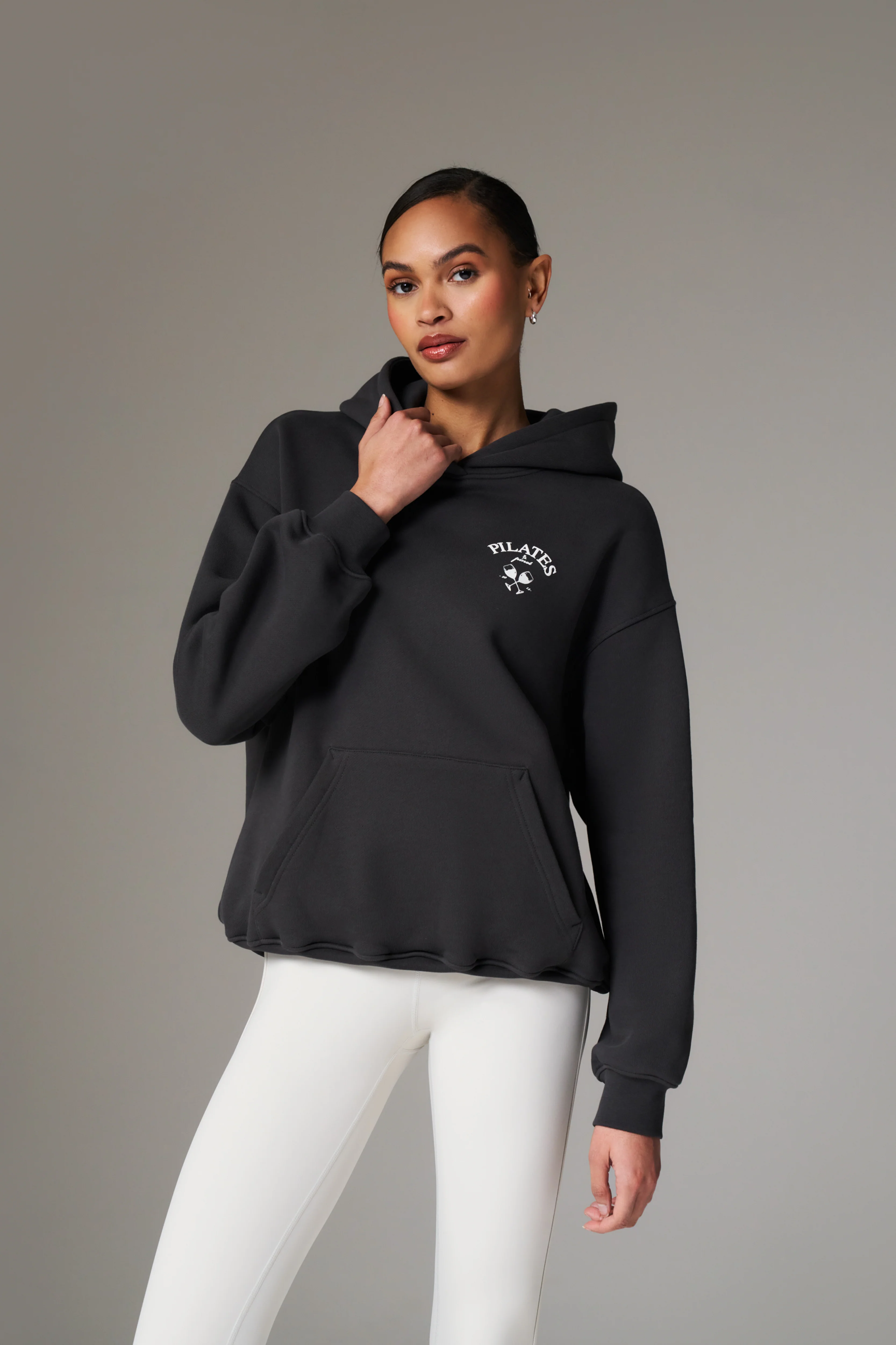 PILATES & PINOT OVERSIZED HOODIE - MIDNIGHT GREY - Image 5