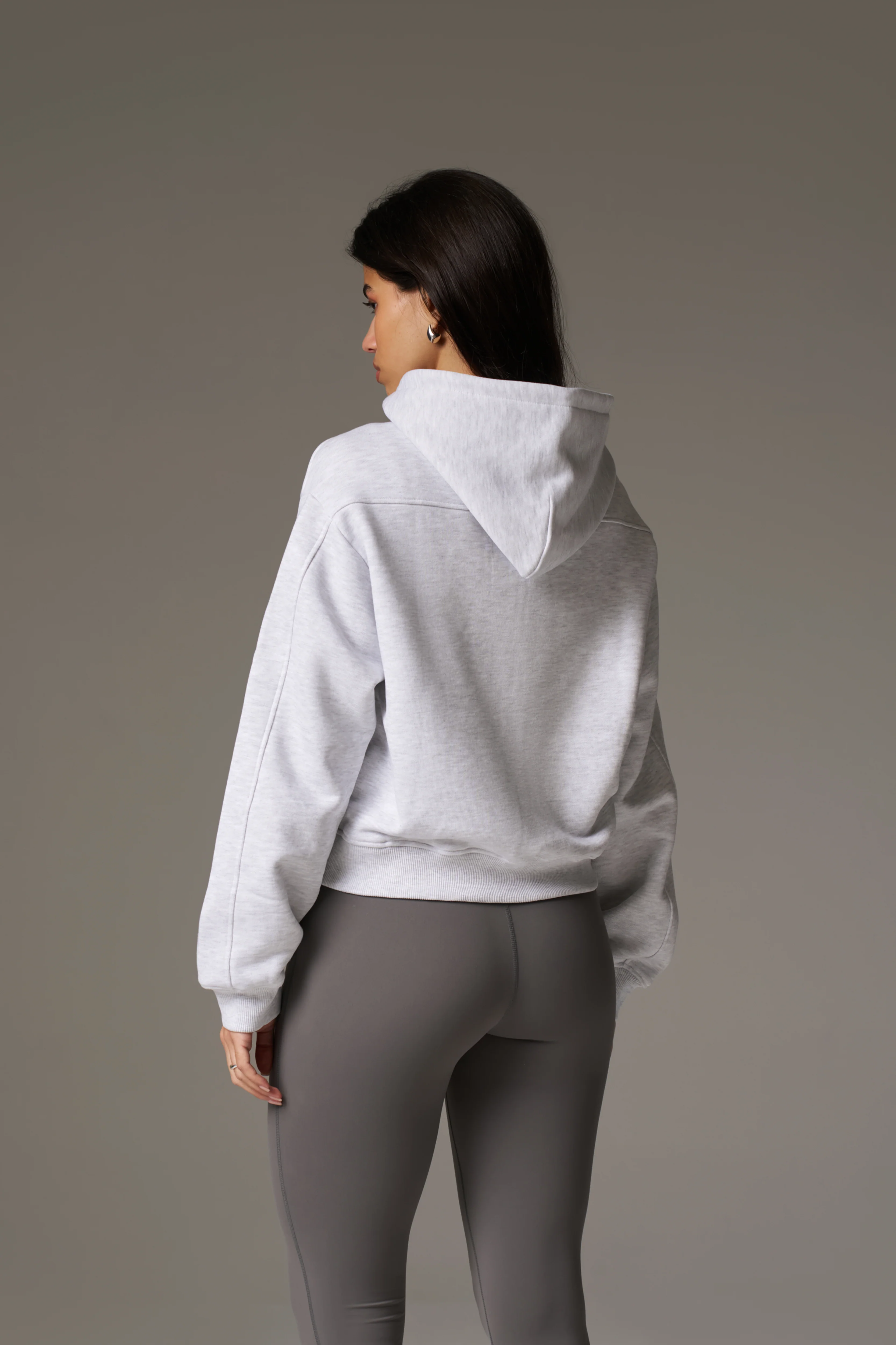 PILATES & PINOT ZIP THROUGH CROPPED HOODIE - GREY MARL - Image 6